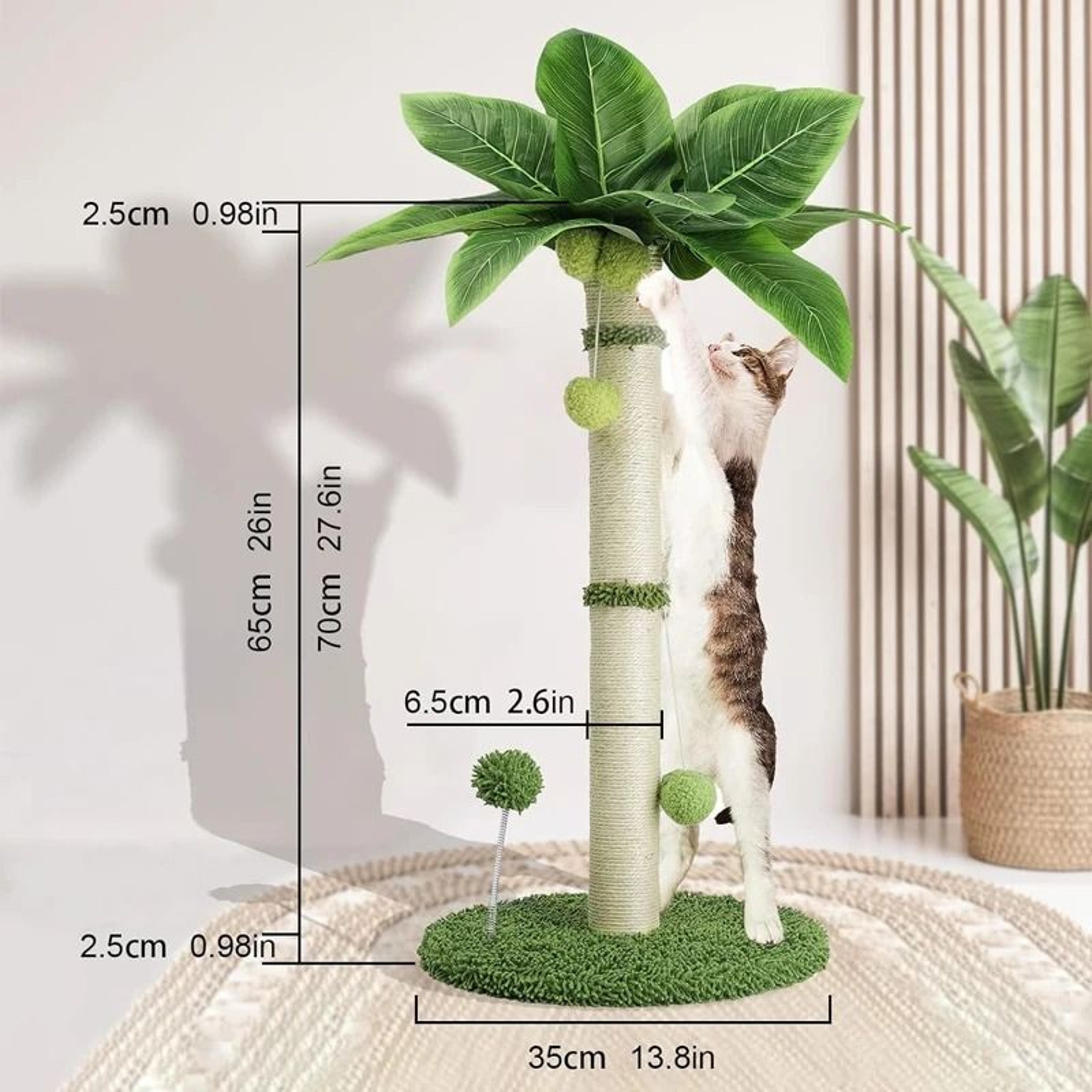 Tropical Palm Tree Cat Scratching Post With Interactive Toys 6