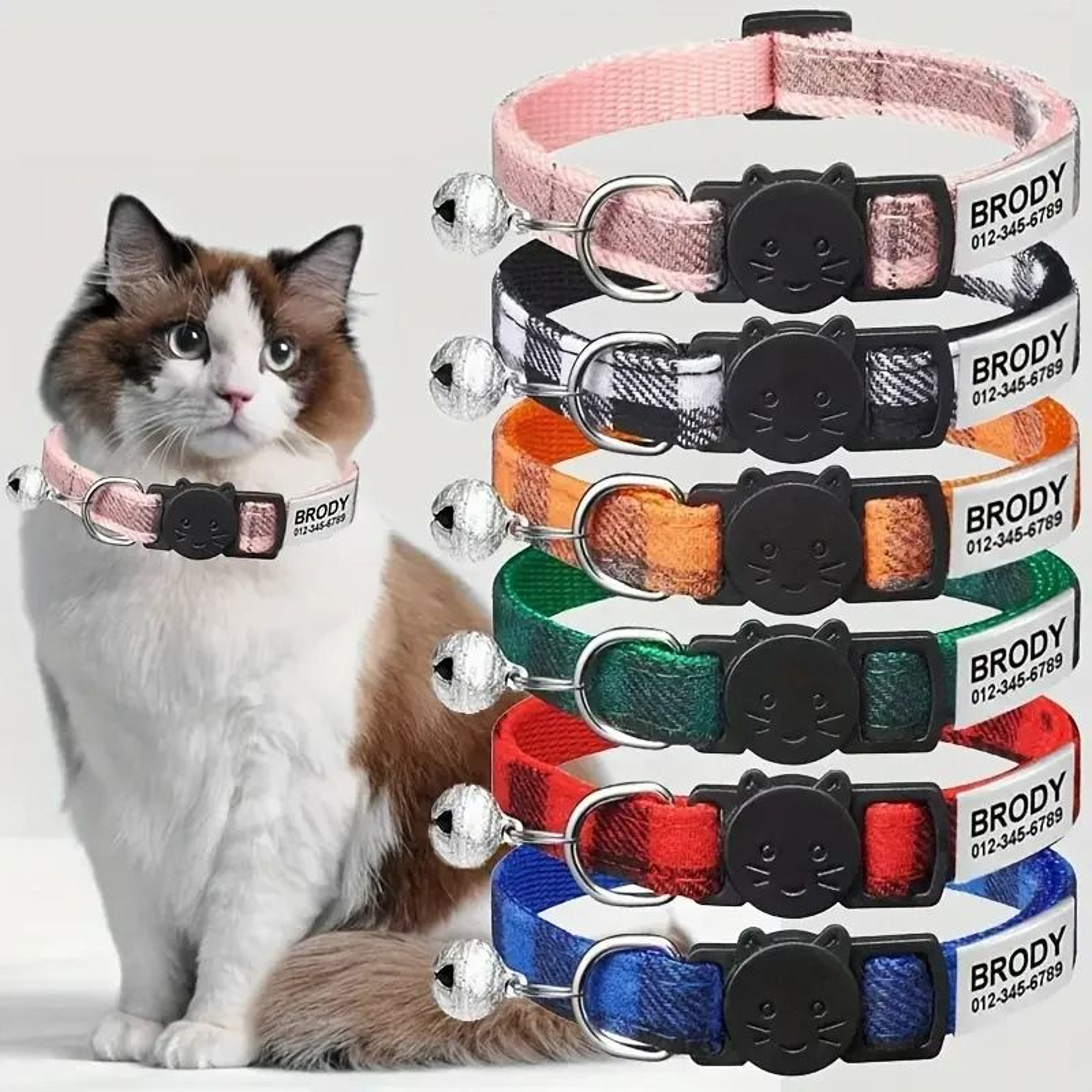 Personalized Plaid Breakaway Safety Cat Collar 0