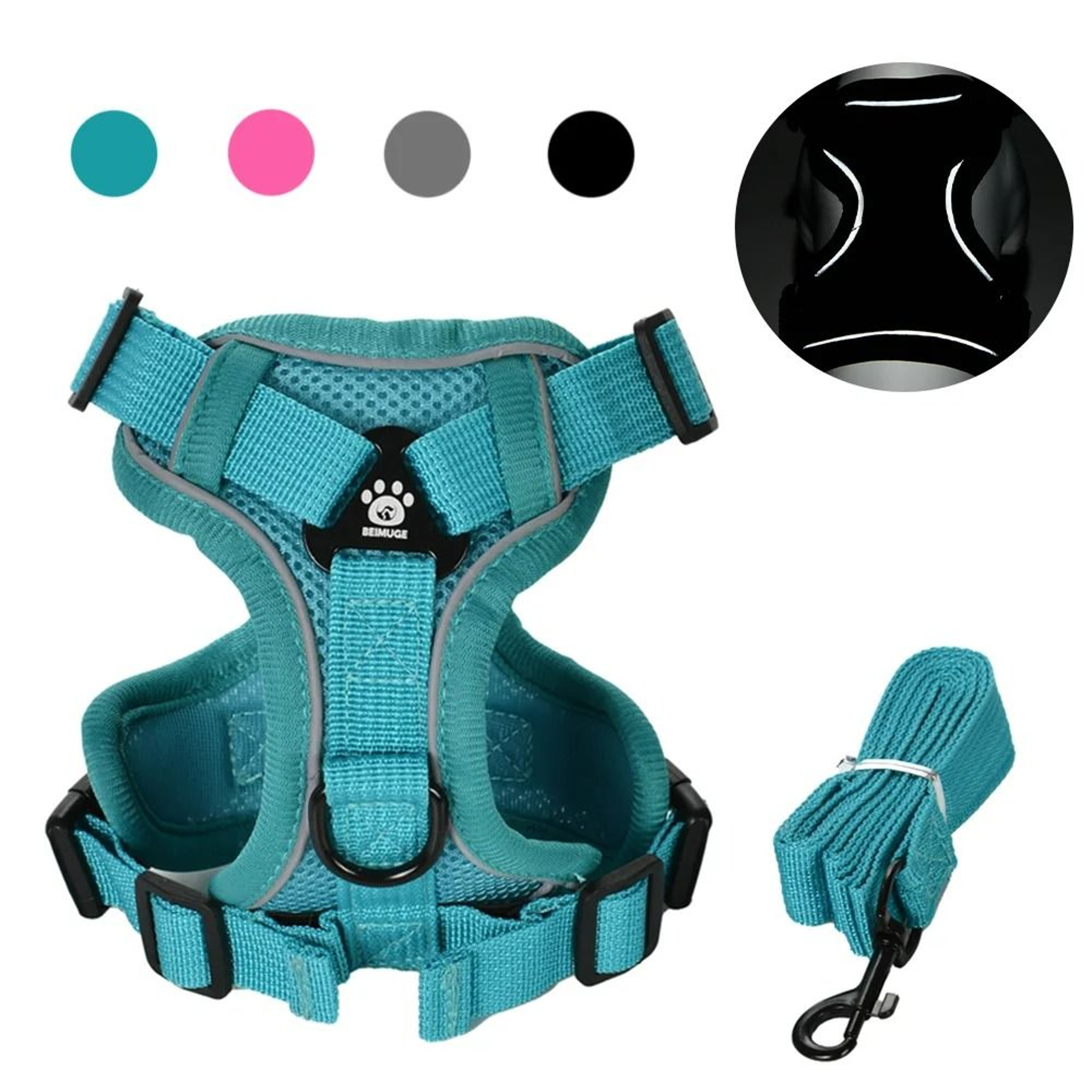 Reflective Breathable Mesh Dog And Cat Harness With Leash Set 1