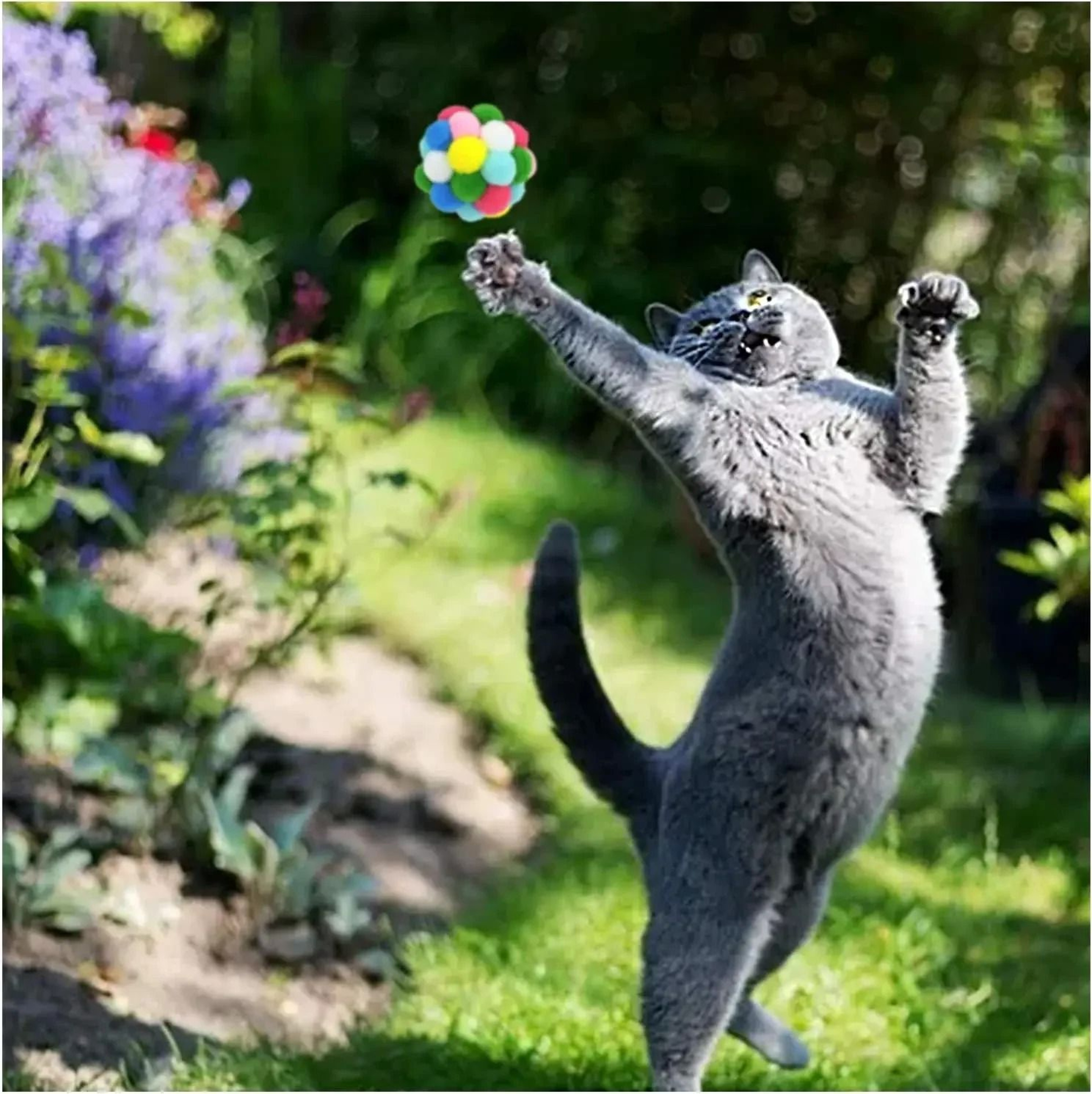 60 Piece Interactive Cat Toy Ball Mega Set With Bell Poms And Tinsel Sparkles 1
