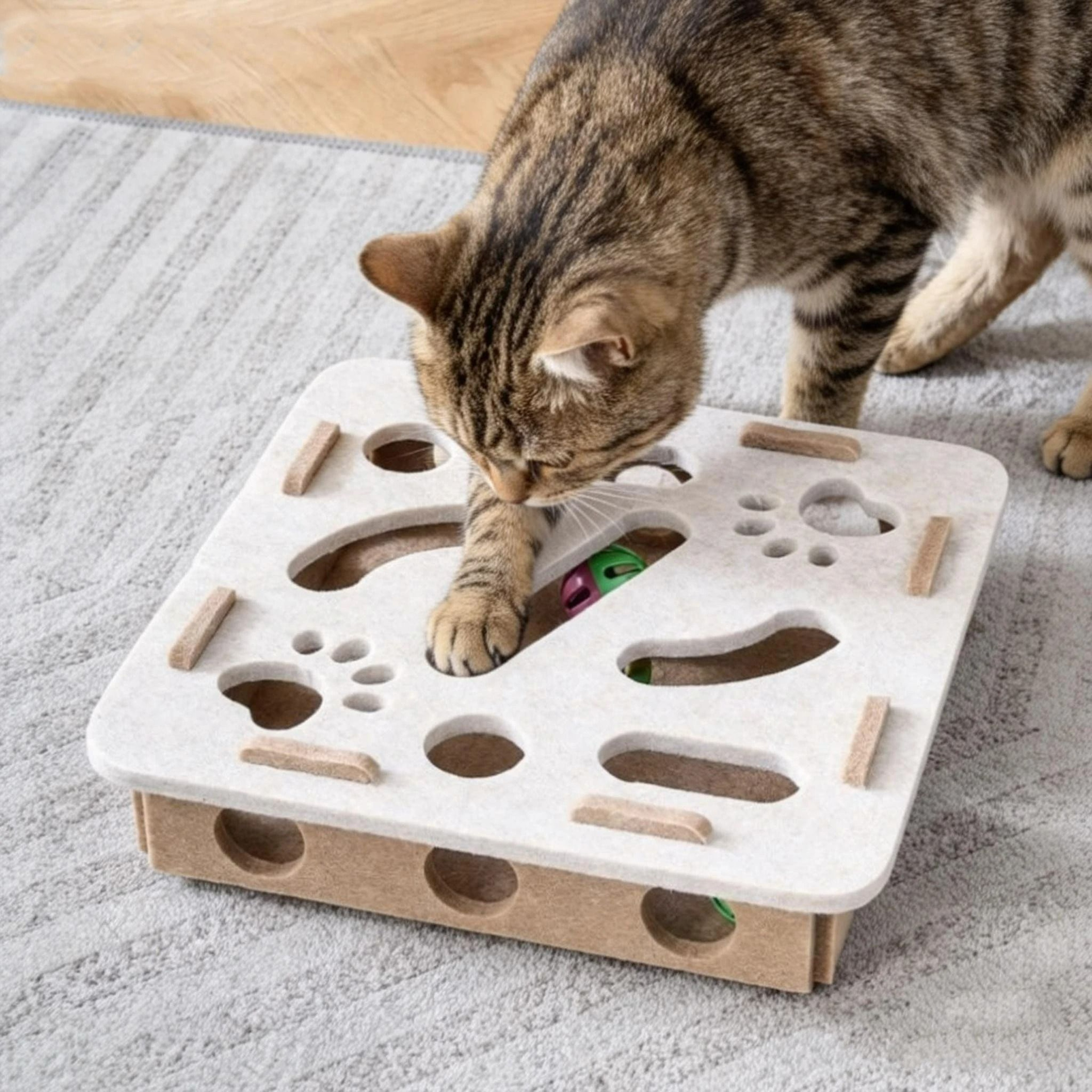 Interactive Felt Box Cat Tunnel With Plush Toy Ball For Indoor Exercise 3