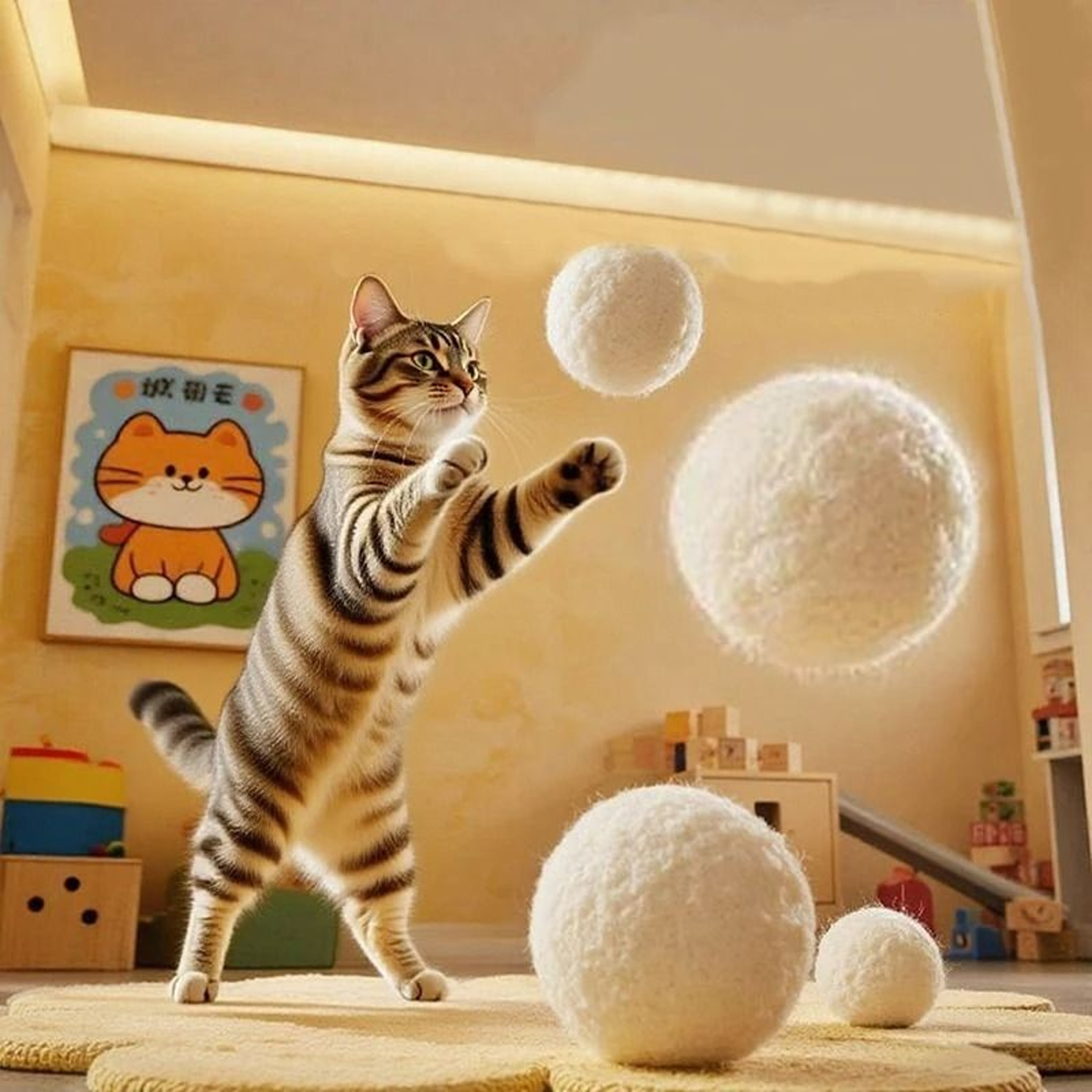 Silent Natural Wool Chasing Balls For Interactive Play  Dental Care 0