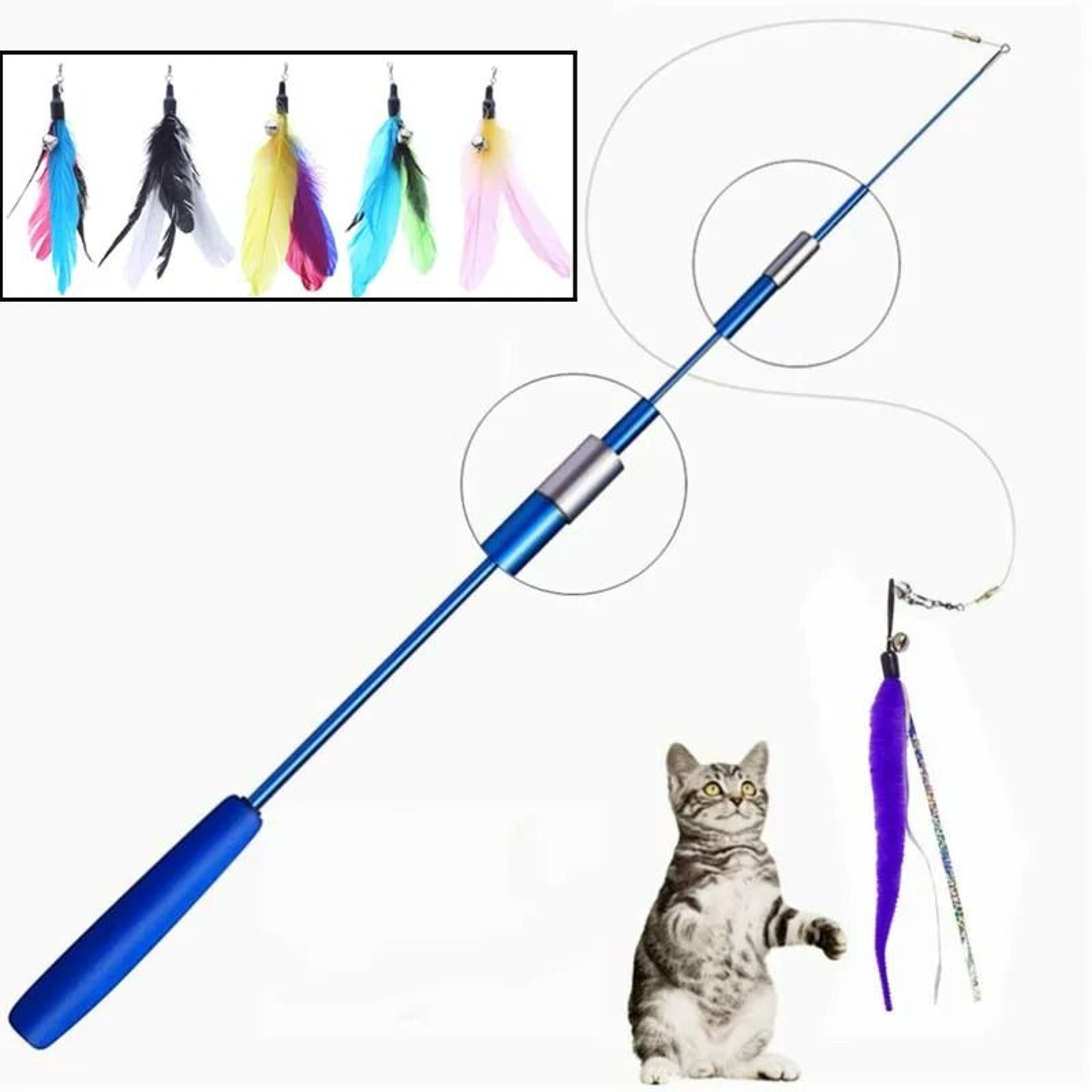 3Section Telescopic Feather Wand With Interchangeable Heads 0