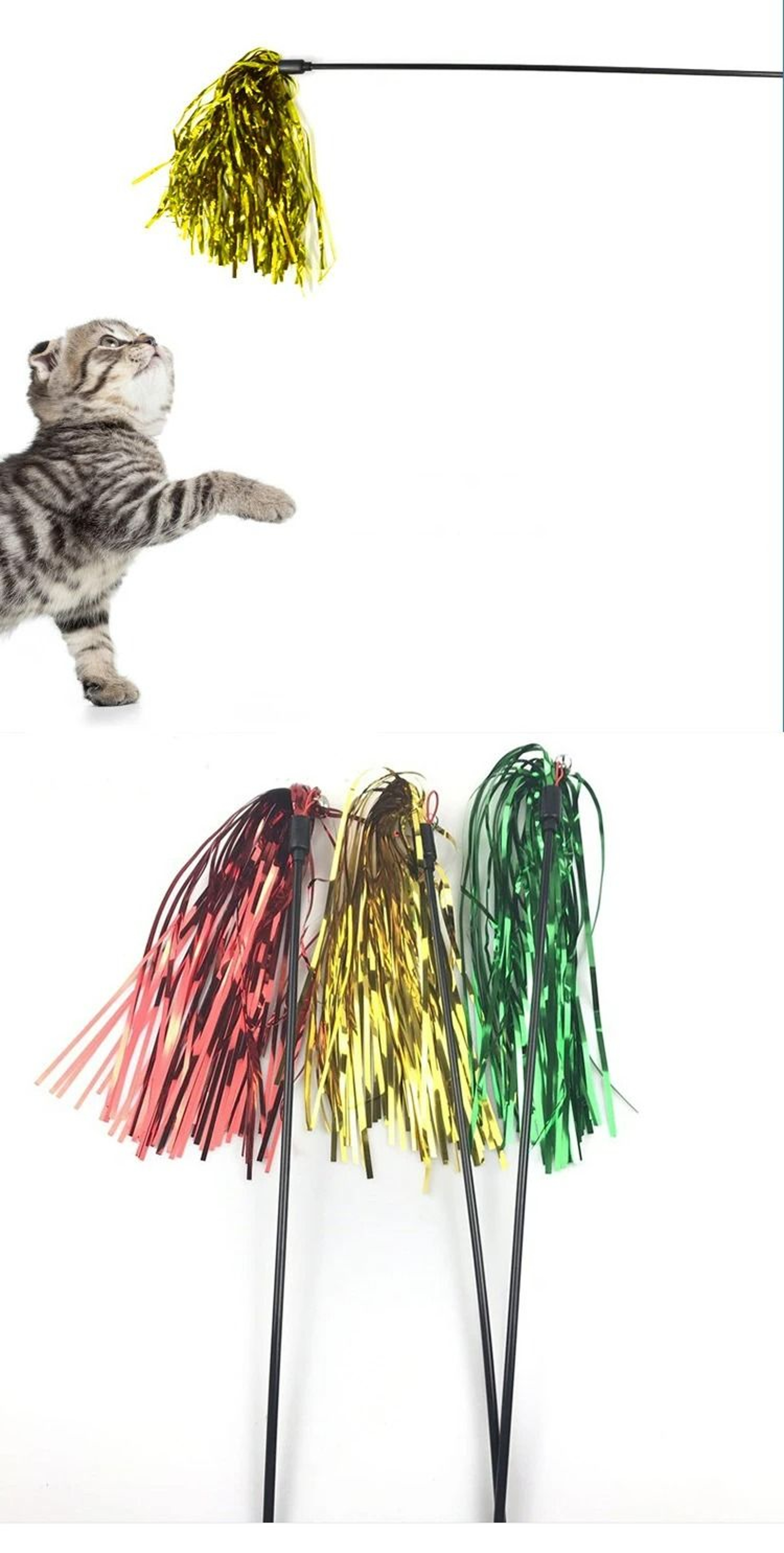 Colorful Ribbon Interactive Cat Teaser Wand 3
