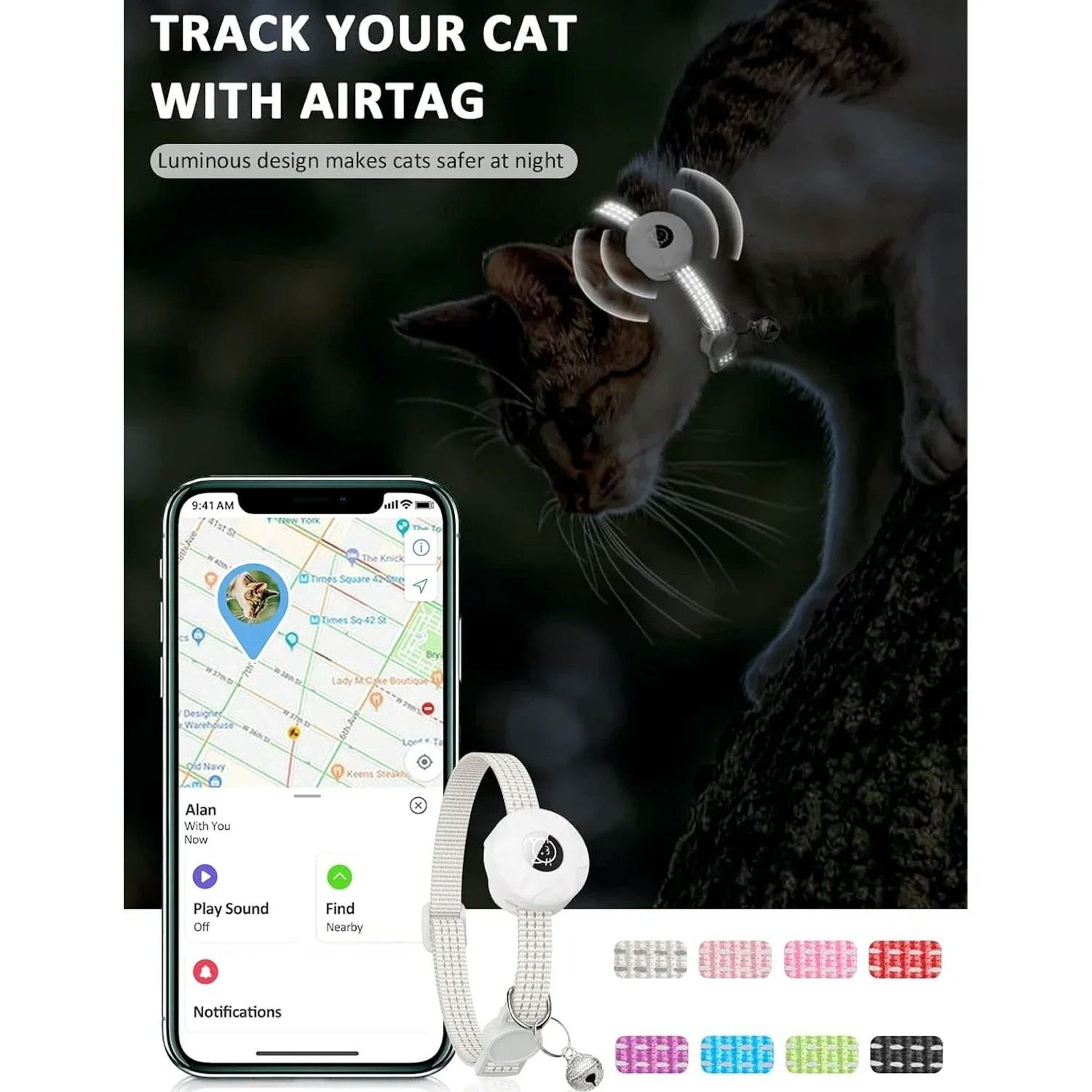 Reflective AirTag Safety Cat Collar  Secure GPS Tracking  Breakaway Protection 5
