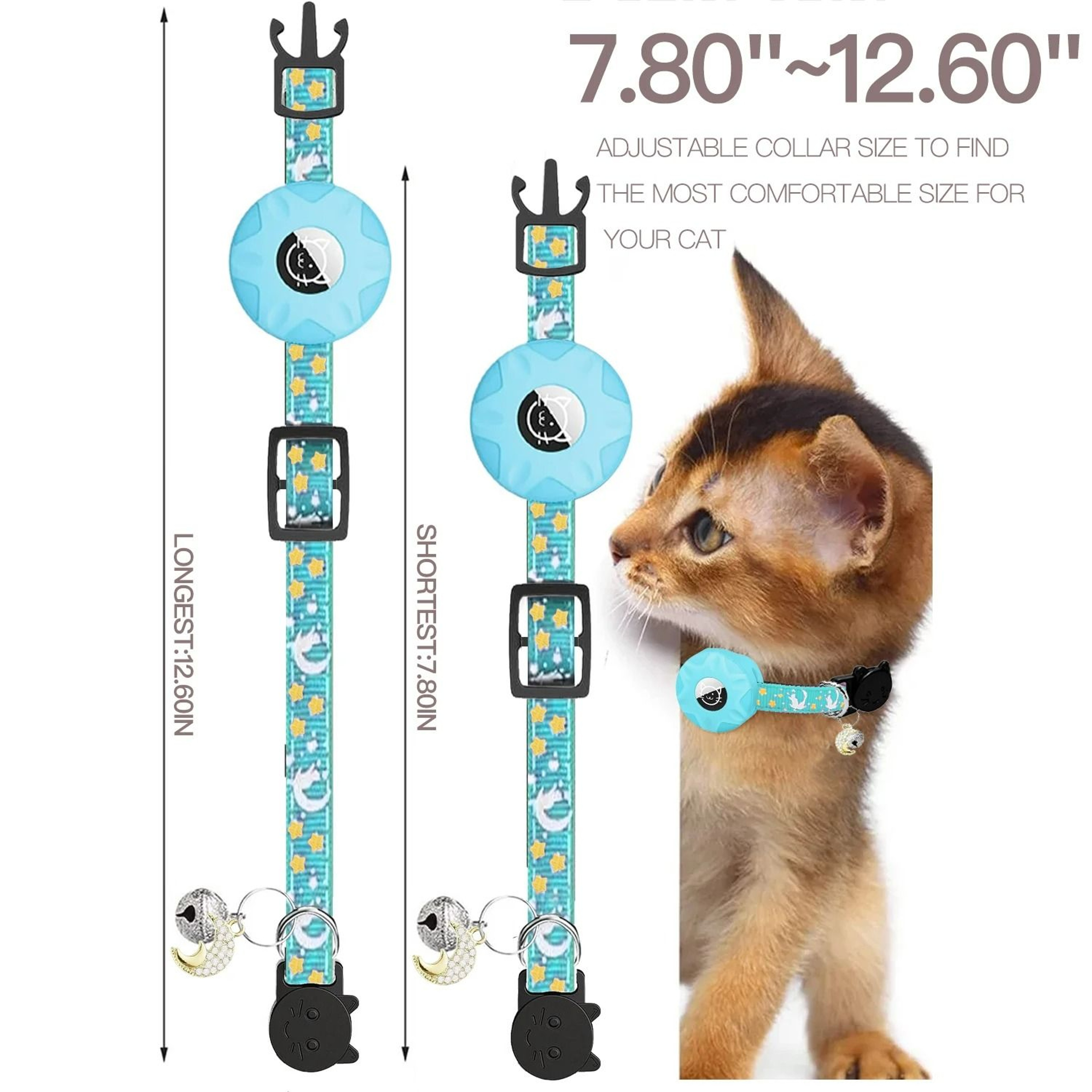 Reflective Moon  Stars AirTag Safety Collar  GlowintheDark Tracking For Cats 1