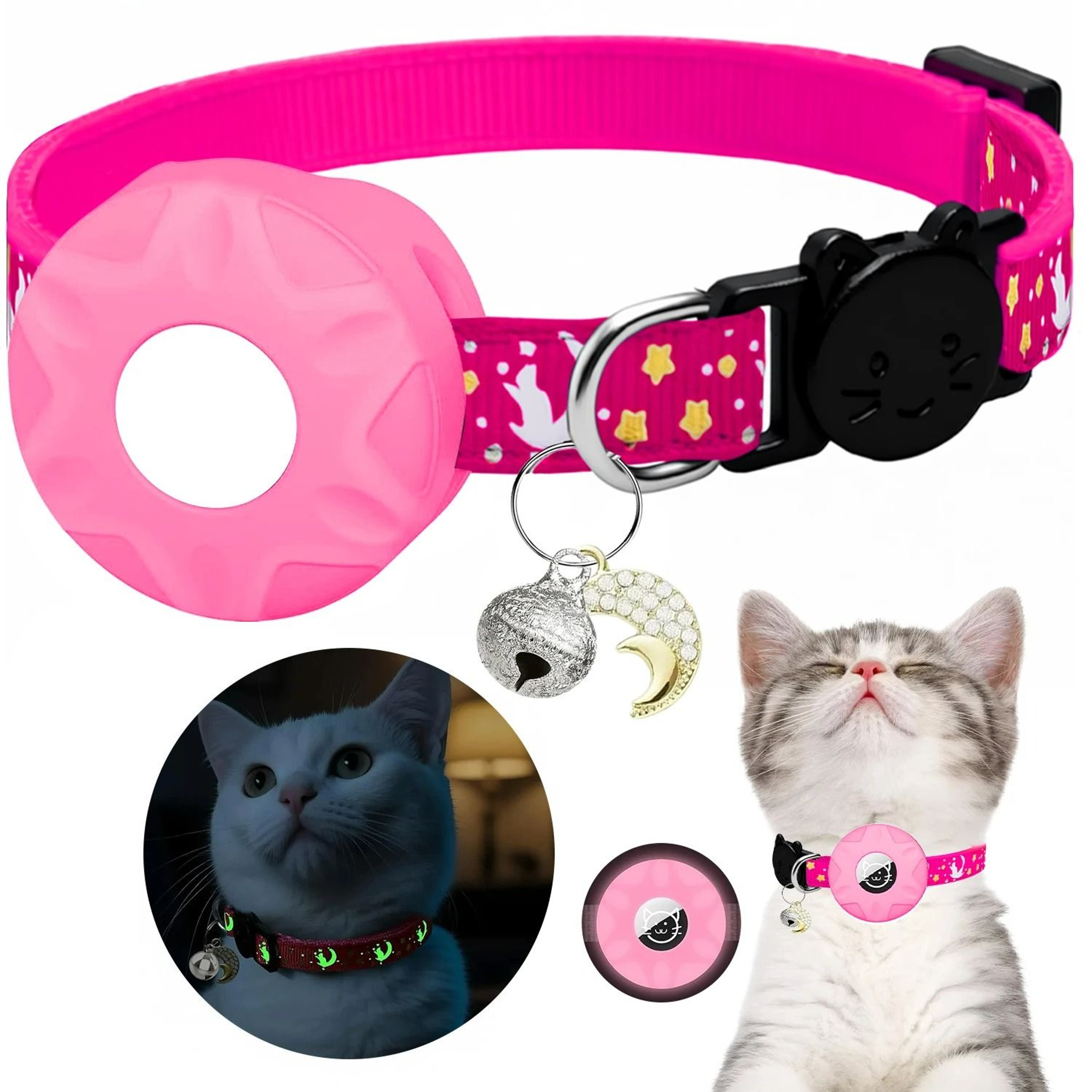 Reflective Moon  Stars AirTag Safety Collar  GlowintheDark Tracking For Cats 7