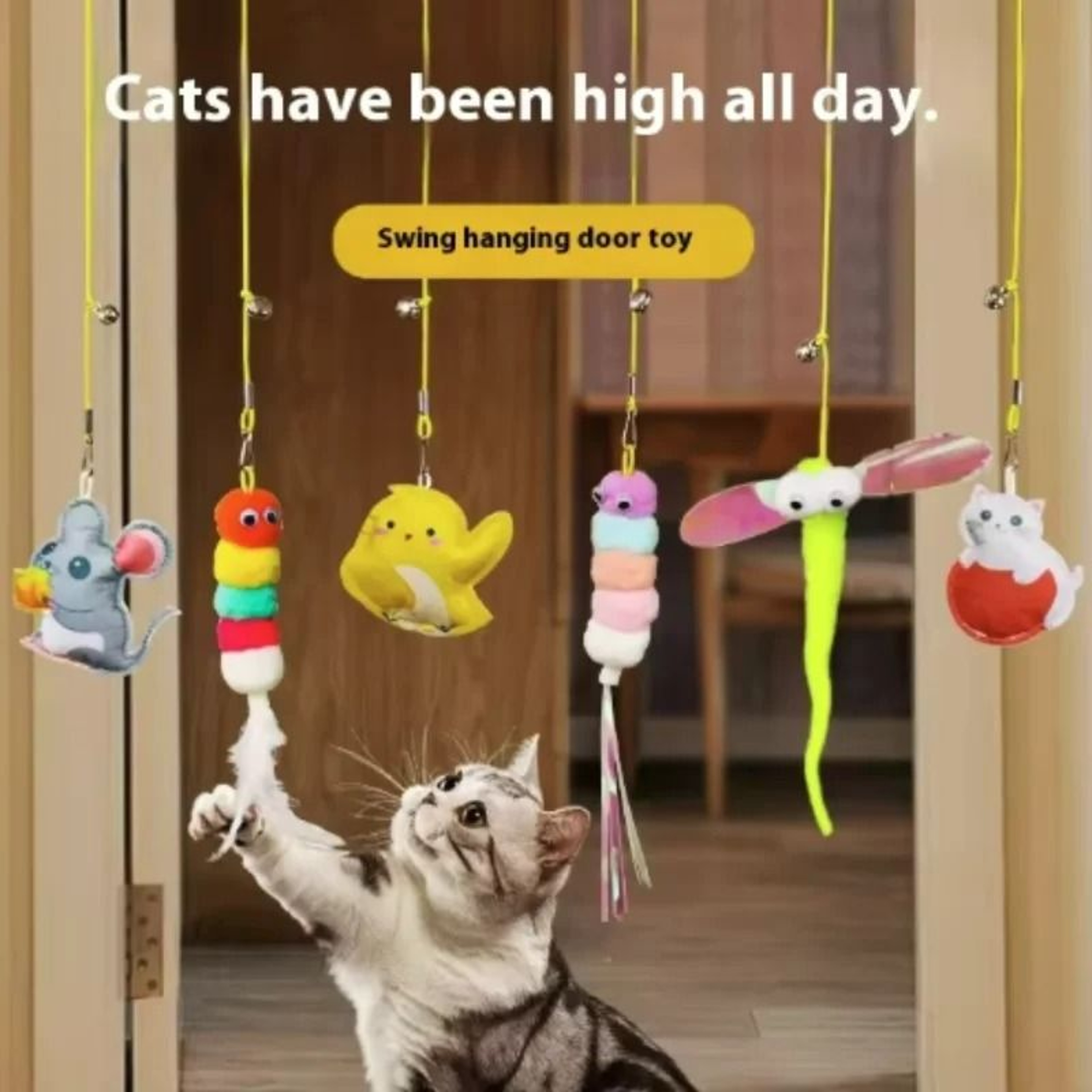 Hanging Doorway Elastic Teaser  HandsFree Interactive Swing  Pounce Toy 0