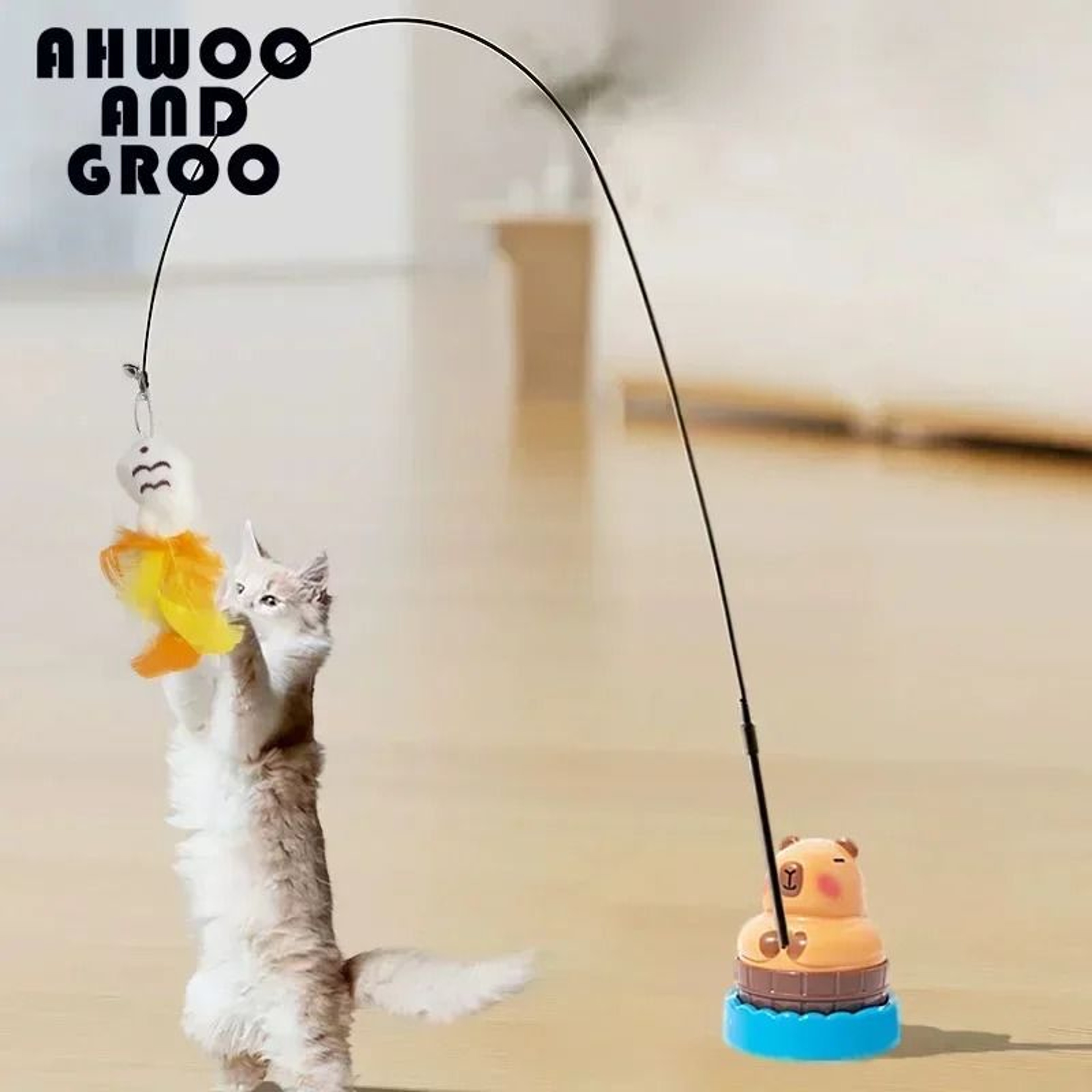 Capybara  Bird Interactive Teaser  Plush Pounce  Chase Wand With Jingle Bell 2