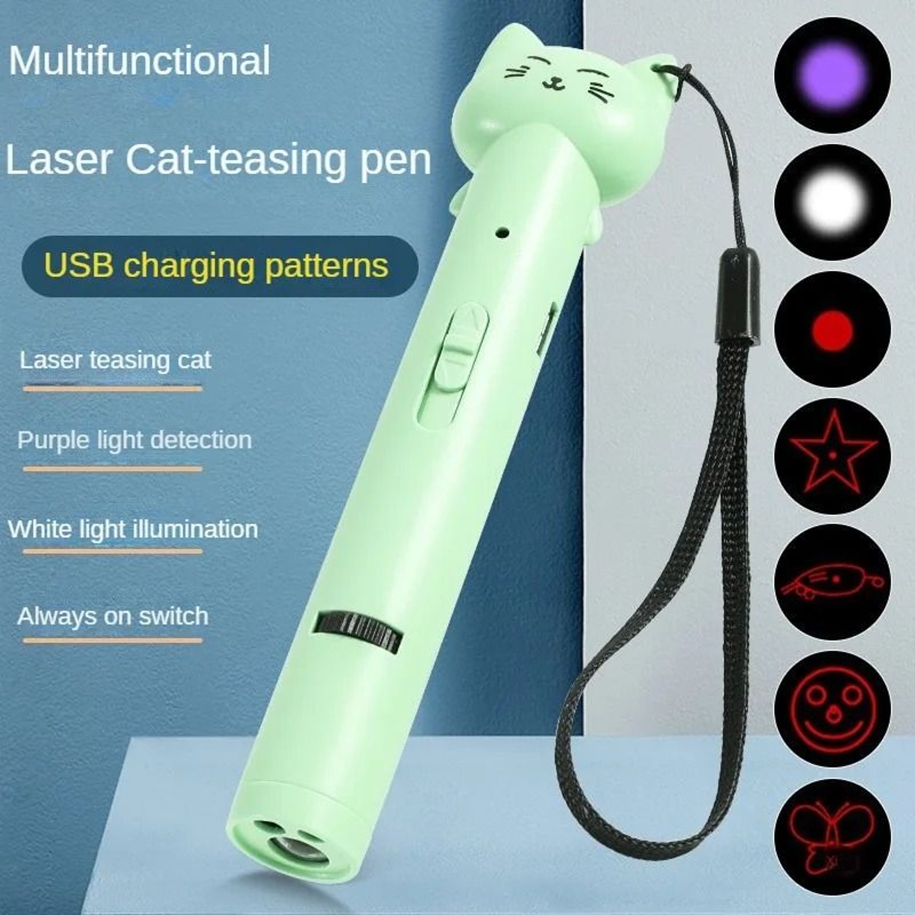 USB Rechargeable 3in1 Laser Pointer  MultiPattern Interactive LED Cat Toy 6