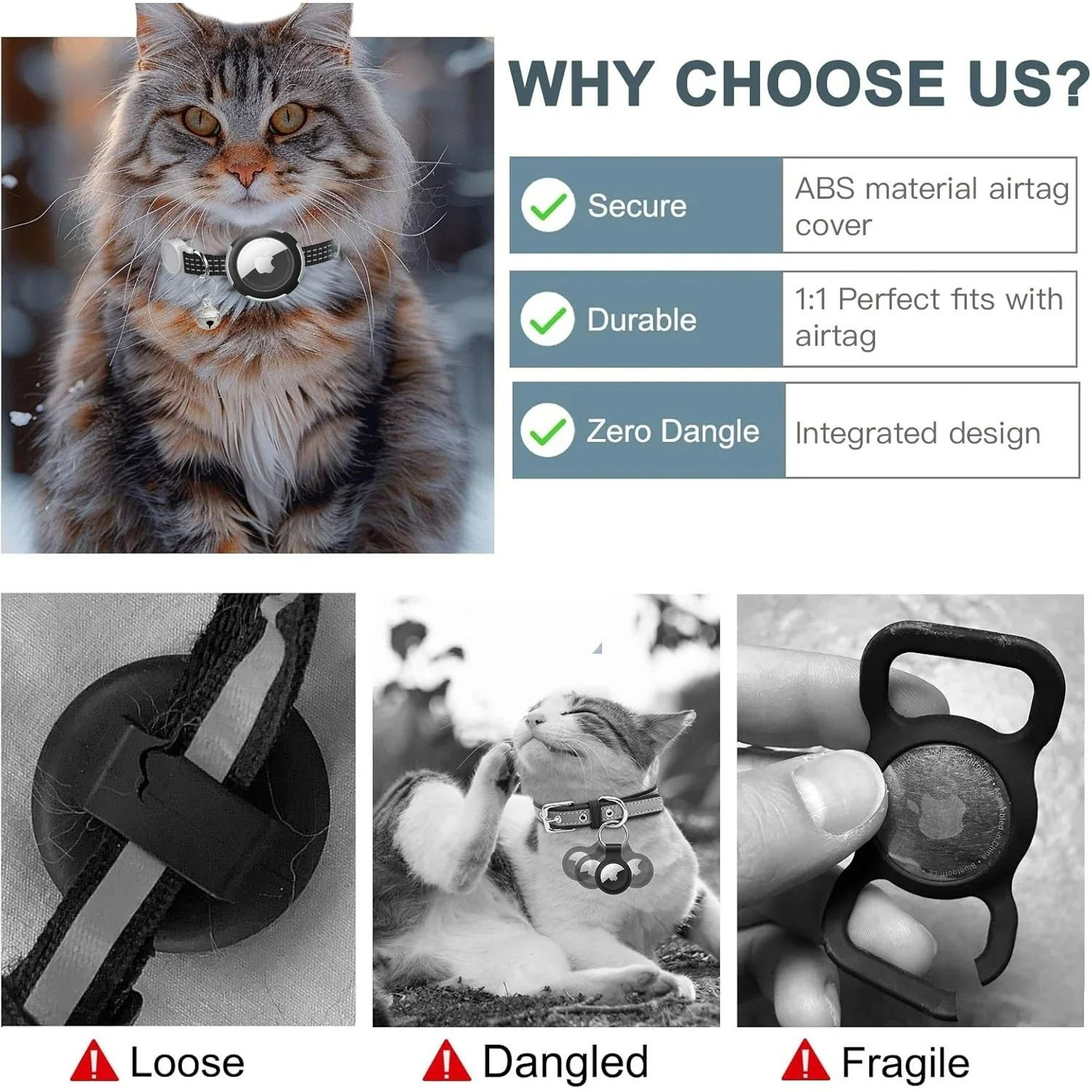 Reflective Breakaway AirTag Cat Collar  Lightweight Safety Tracker Necklace With Removable Bell 5