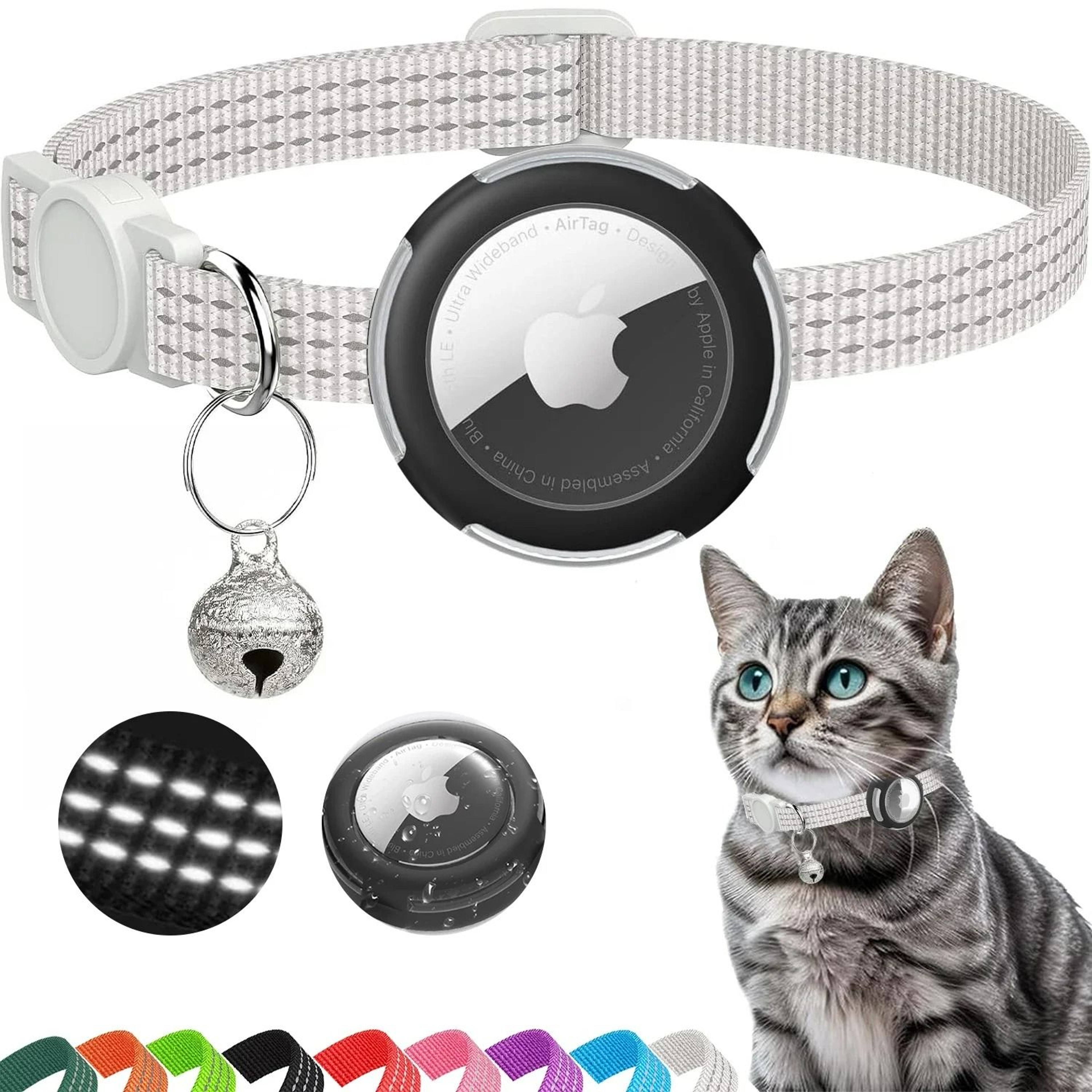 Reflective Breakaway AirTag Cat Collar  Lightweight Safety Tracker Necklace With Removable Bell 7