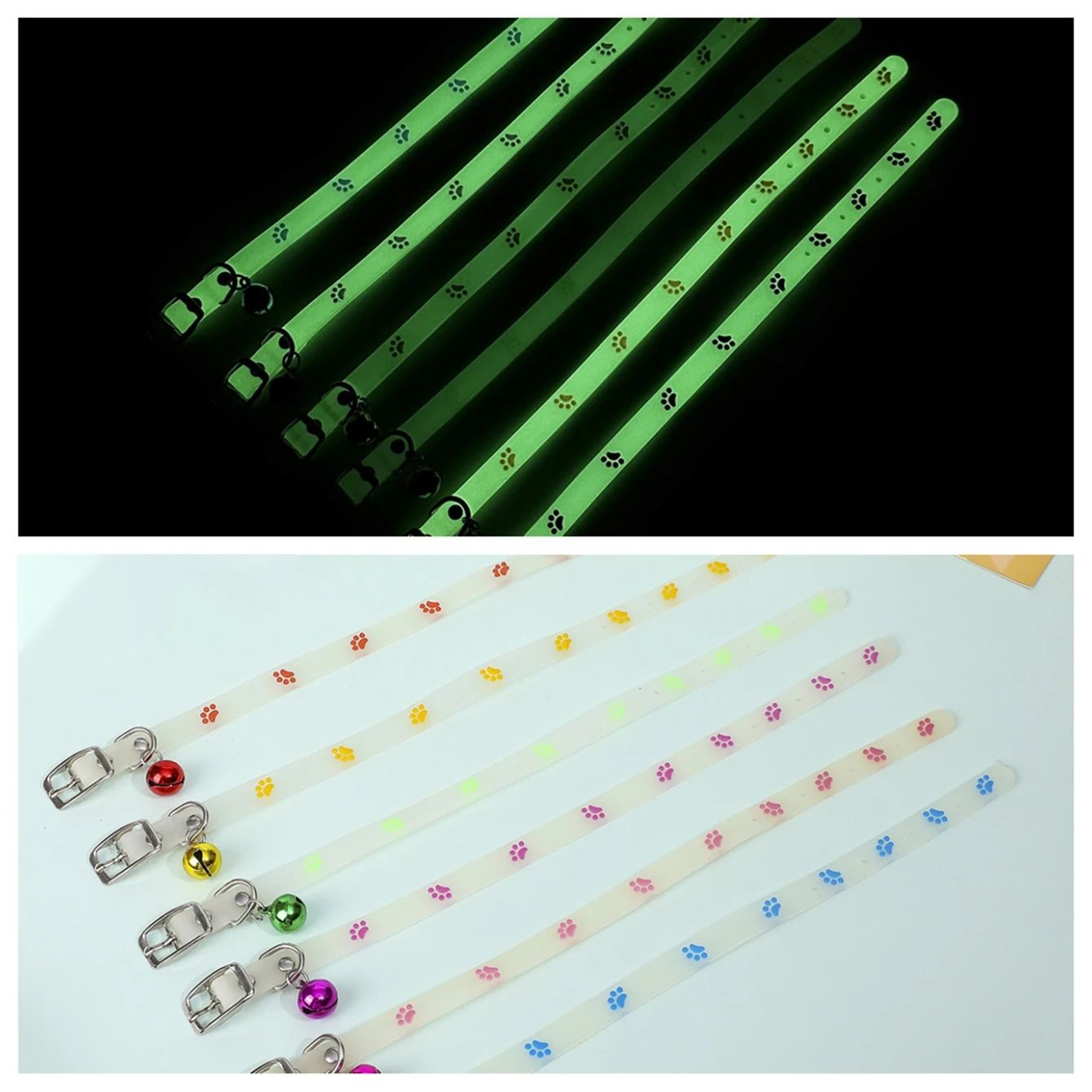 Luminous GlowintheDark Cat Collar  Adjustable Safety Necklace With Cute Footprint Charms 2