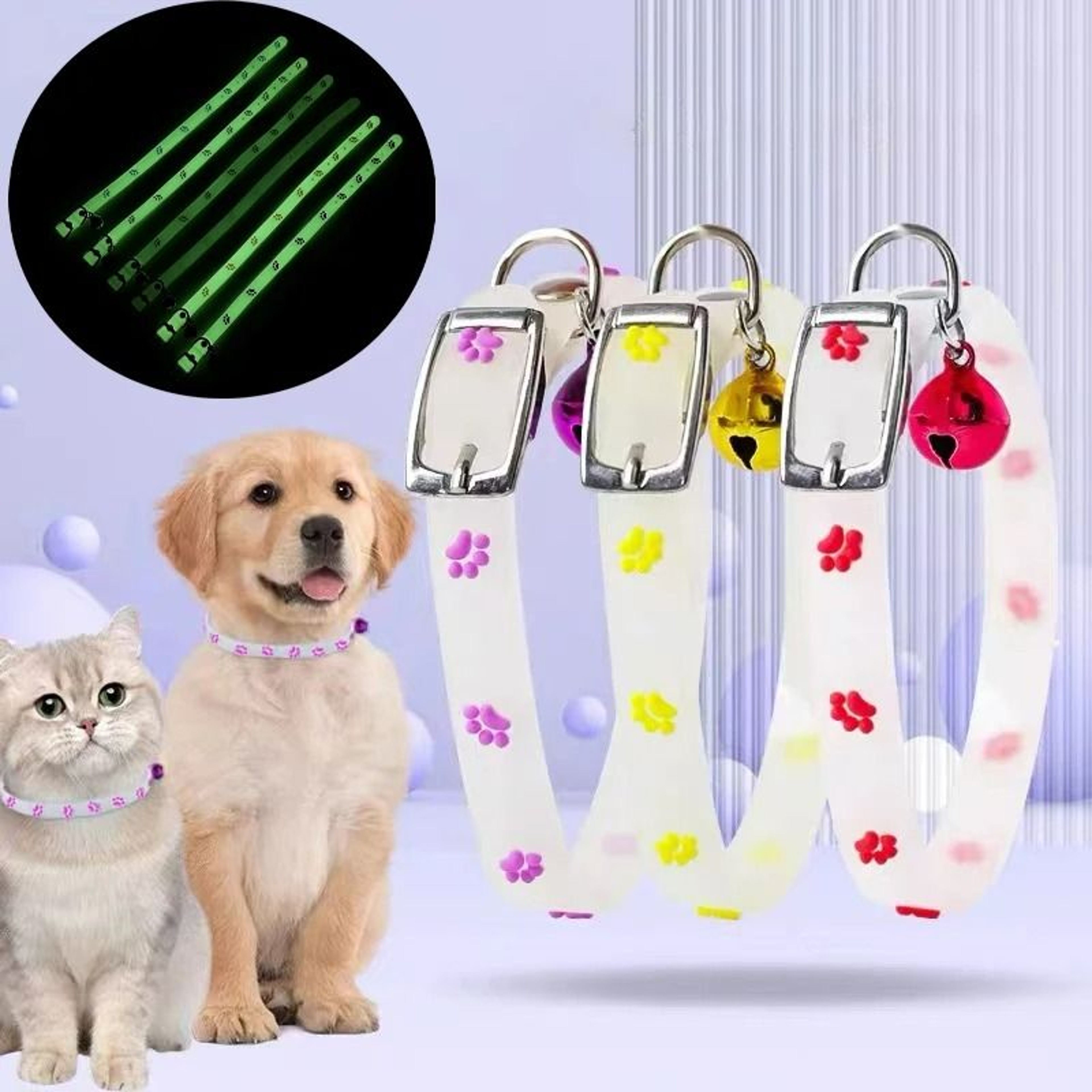 Luminous GlowintheDark Cat Collar  Adjustable Safety Necklace With Cute Footprint Charms 3