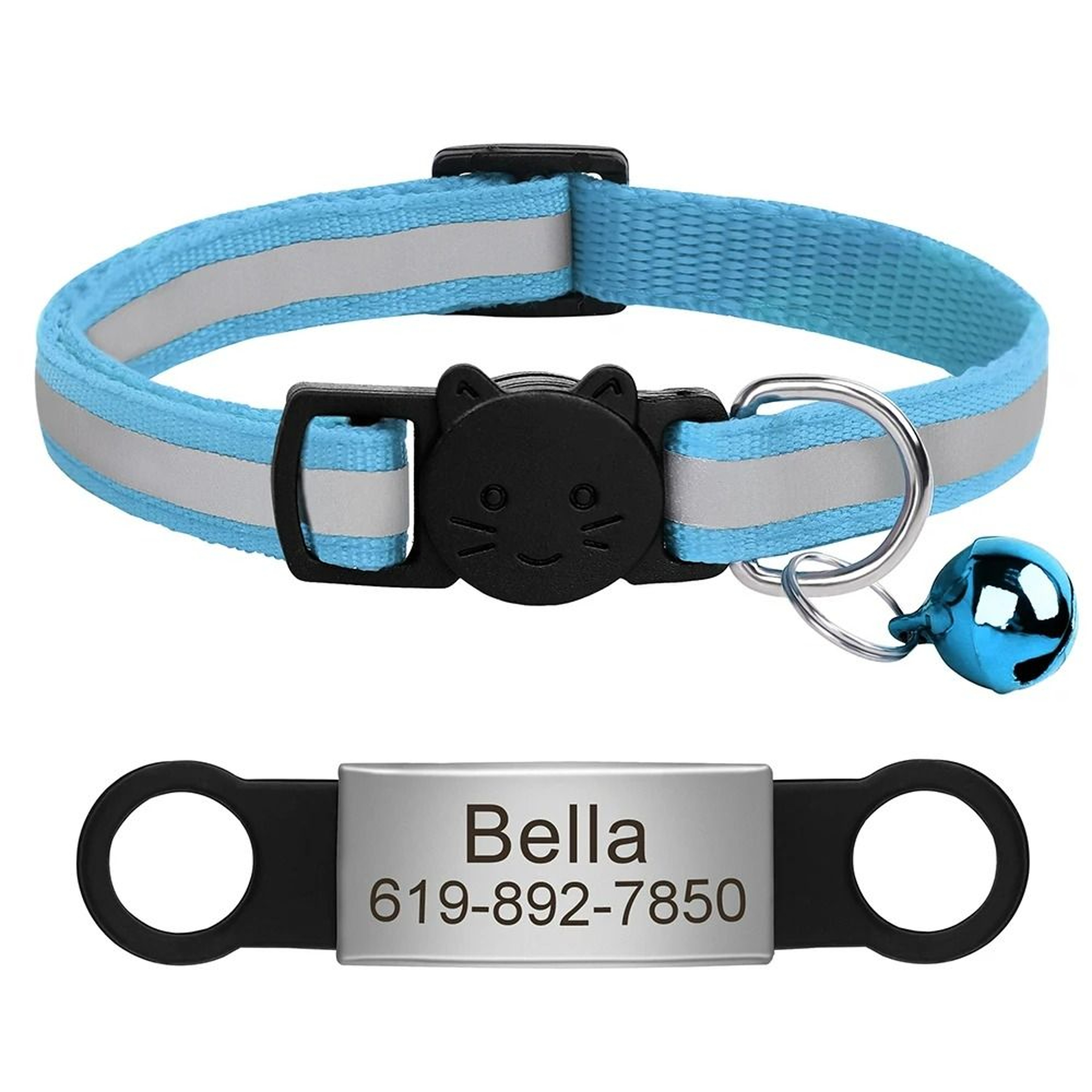 Customized Reflective Safety Cat Collar  Personalized LaserEngraved ID Nameplate  Bell 19