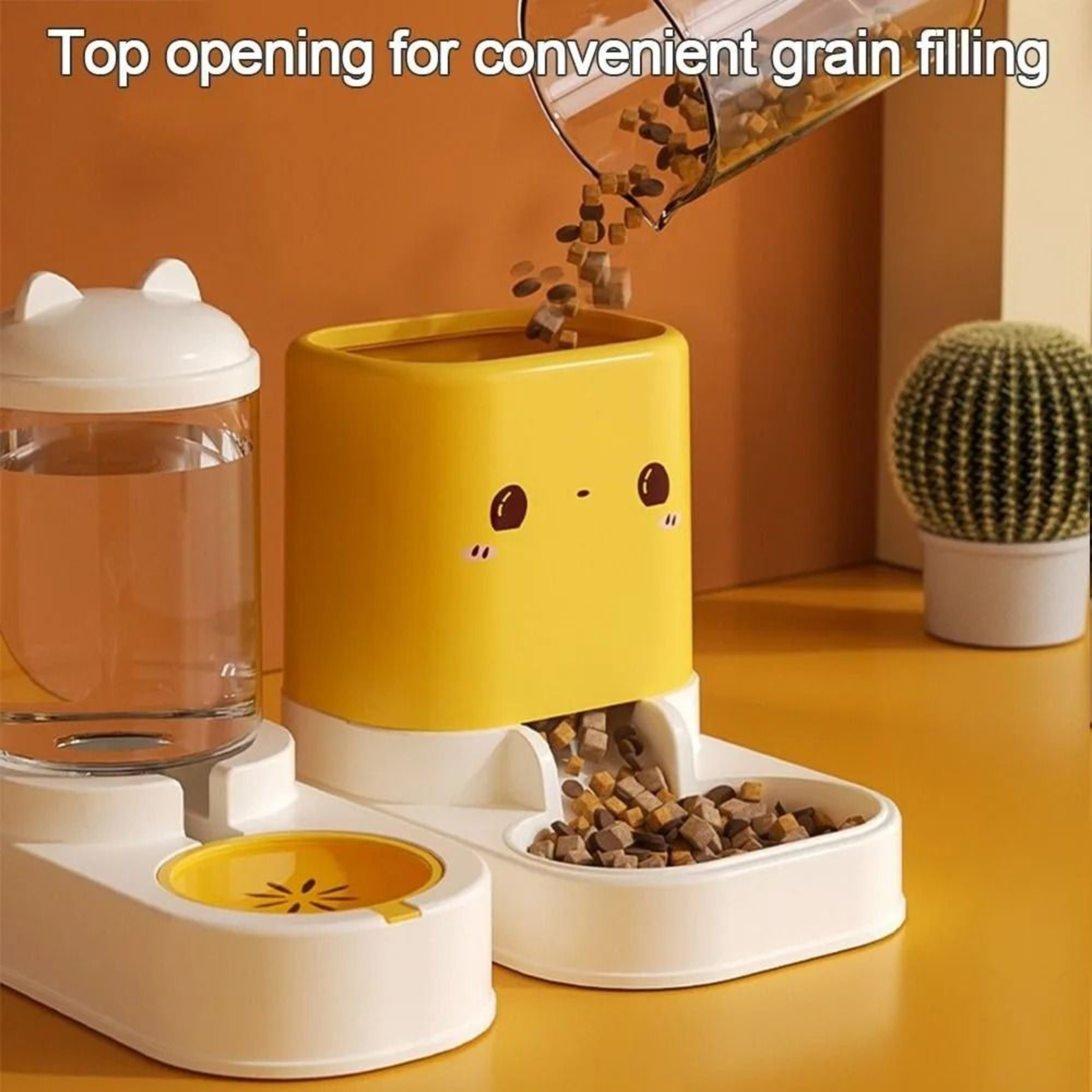 Cute CatShaped Automatic Pet Feeder  Water Dispenser  Large Capacity Gravity Feeding Station For Ca 5