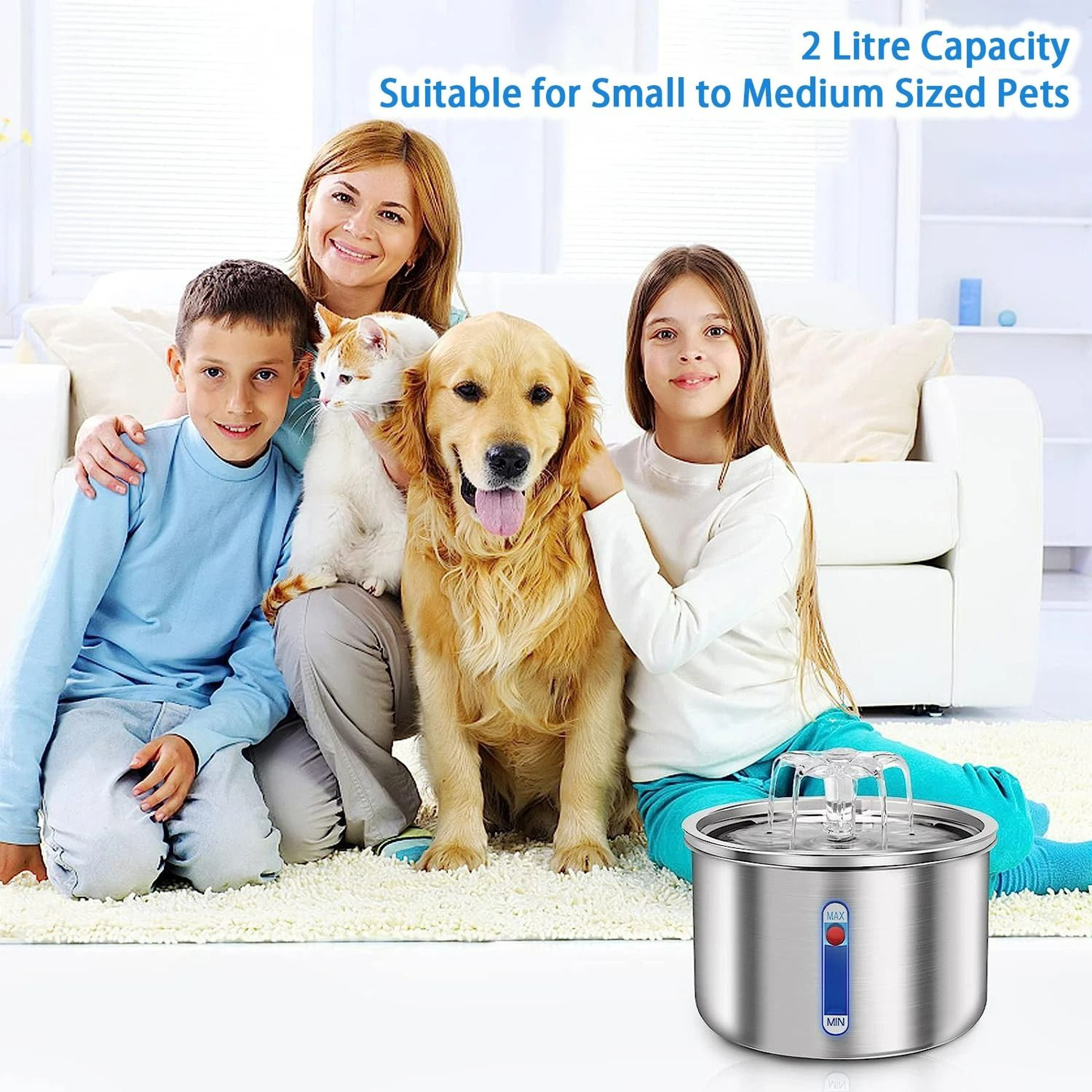 2L Automatic Stainless Steel Pet Fountain With USB Mute Pump 2