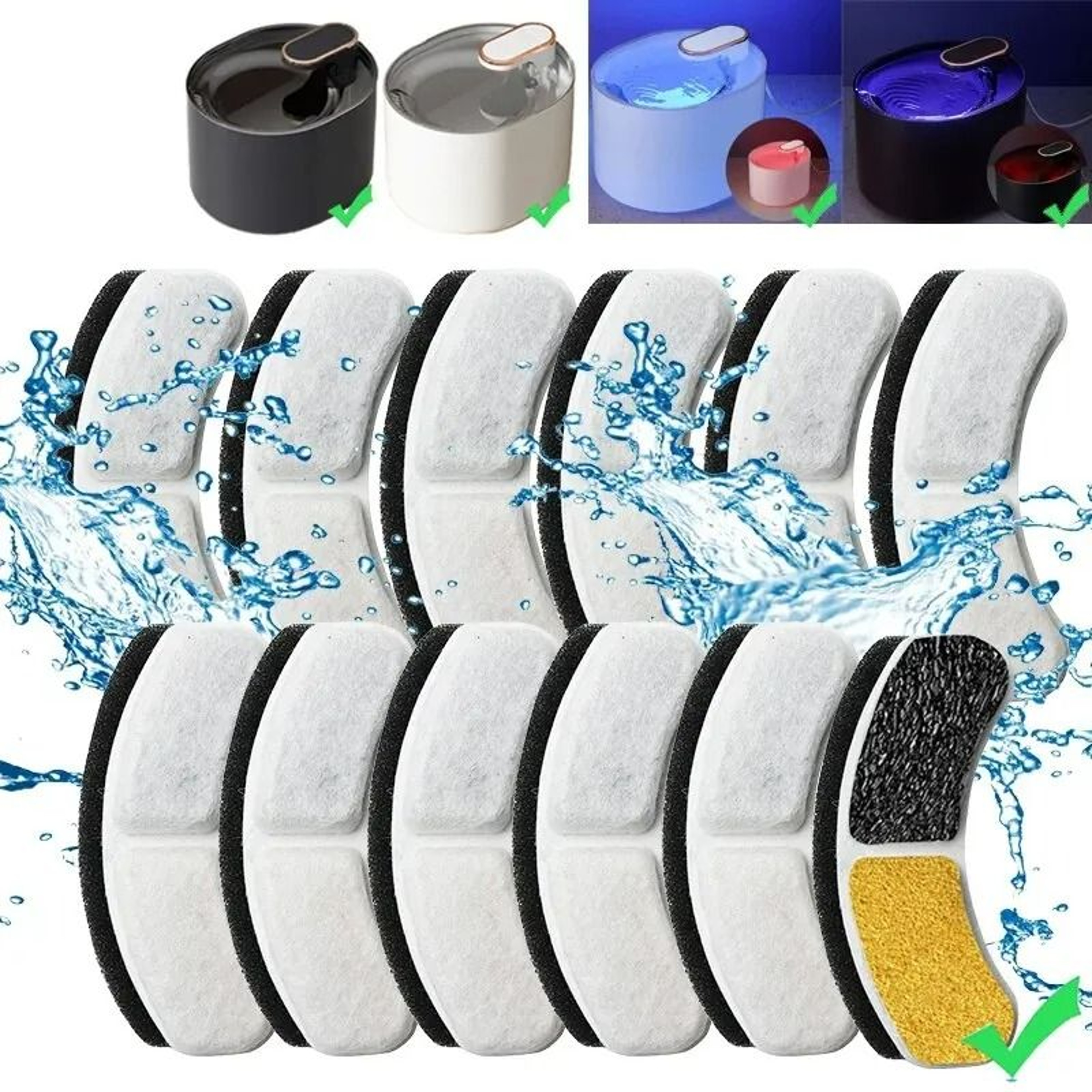 12Pack Square Replacement Filters  Triple Action Activated Carbon Set For Automatic Pet Fountain 5
