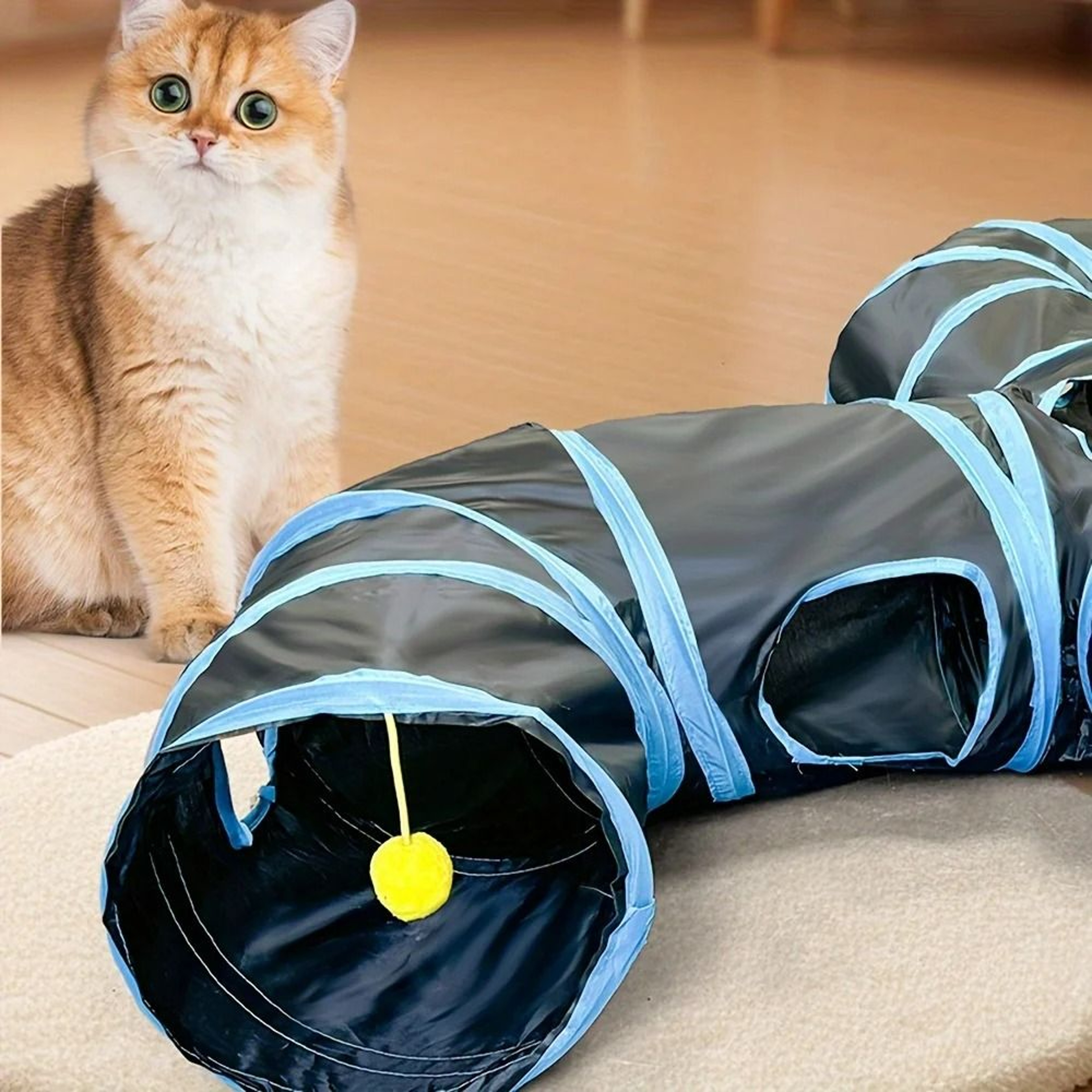Extended Black ThreeWay Cat Tunnel Toy  MultiExit Rolling Dragon Faucet Passageway For Indoor Felin 5