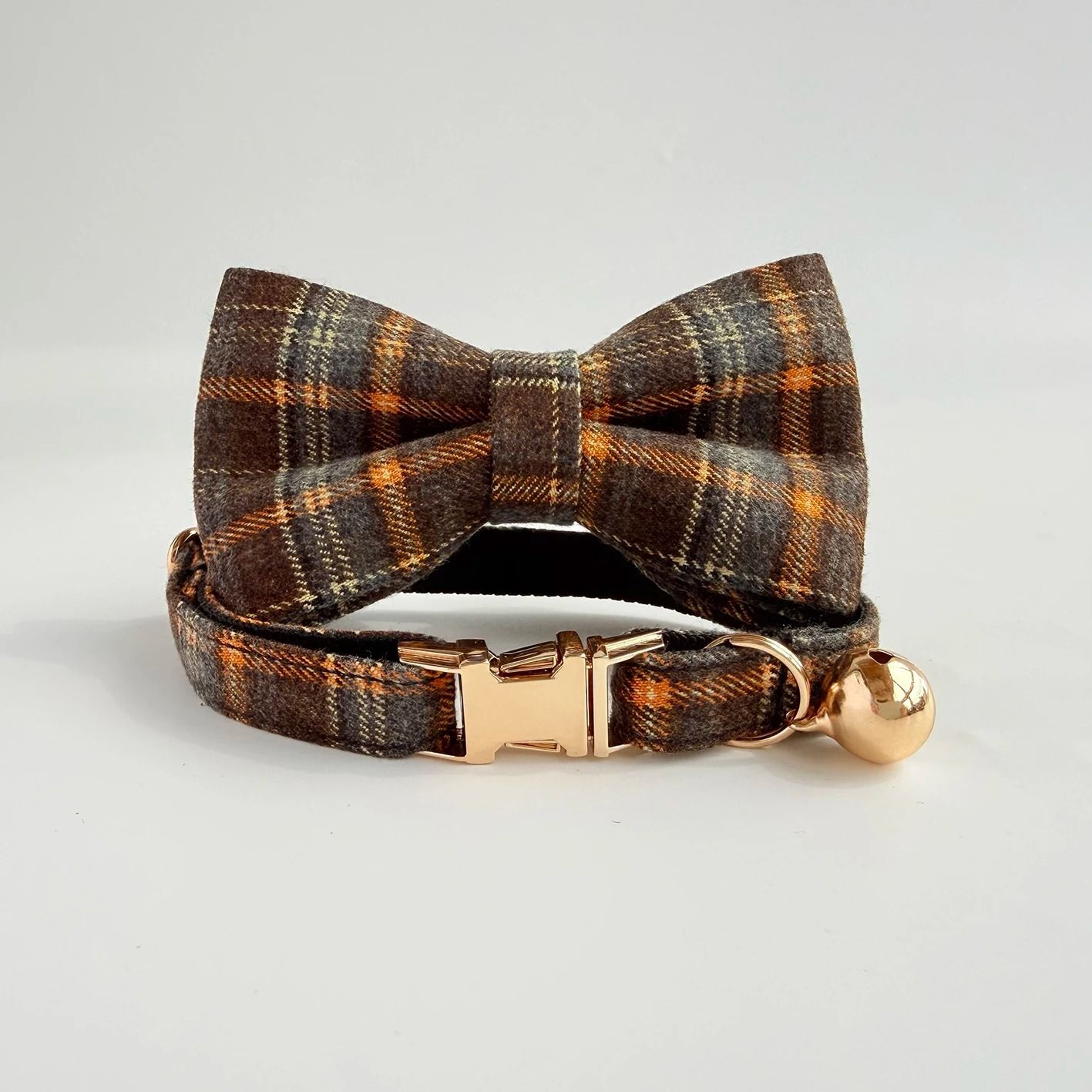 Elegant Tweed Checked Cat Collar With Personalized ID Plate  Detachable Pearl Charm 12