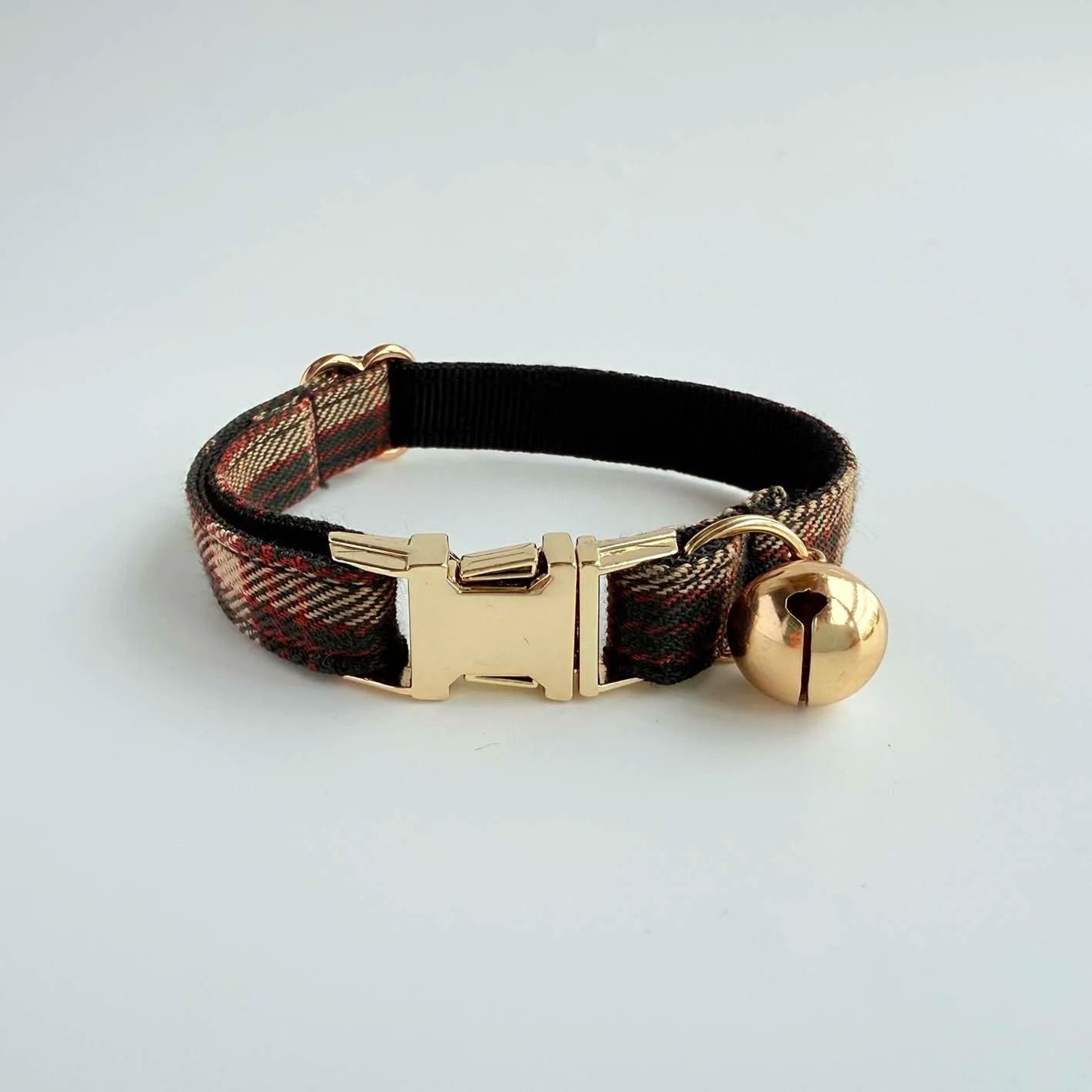 Elegant Tweed Checked Cat Collar With Personalized ID Plate  Detachable Pearl Charm 7