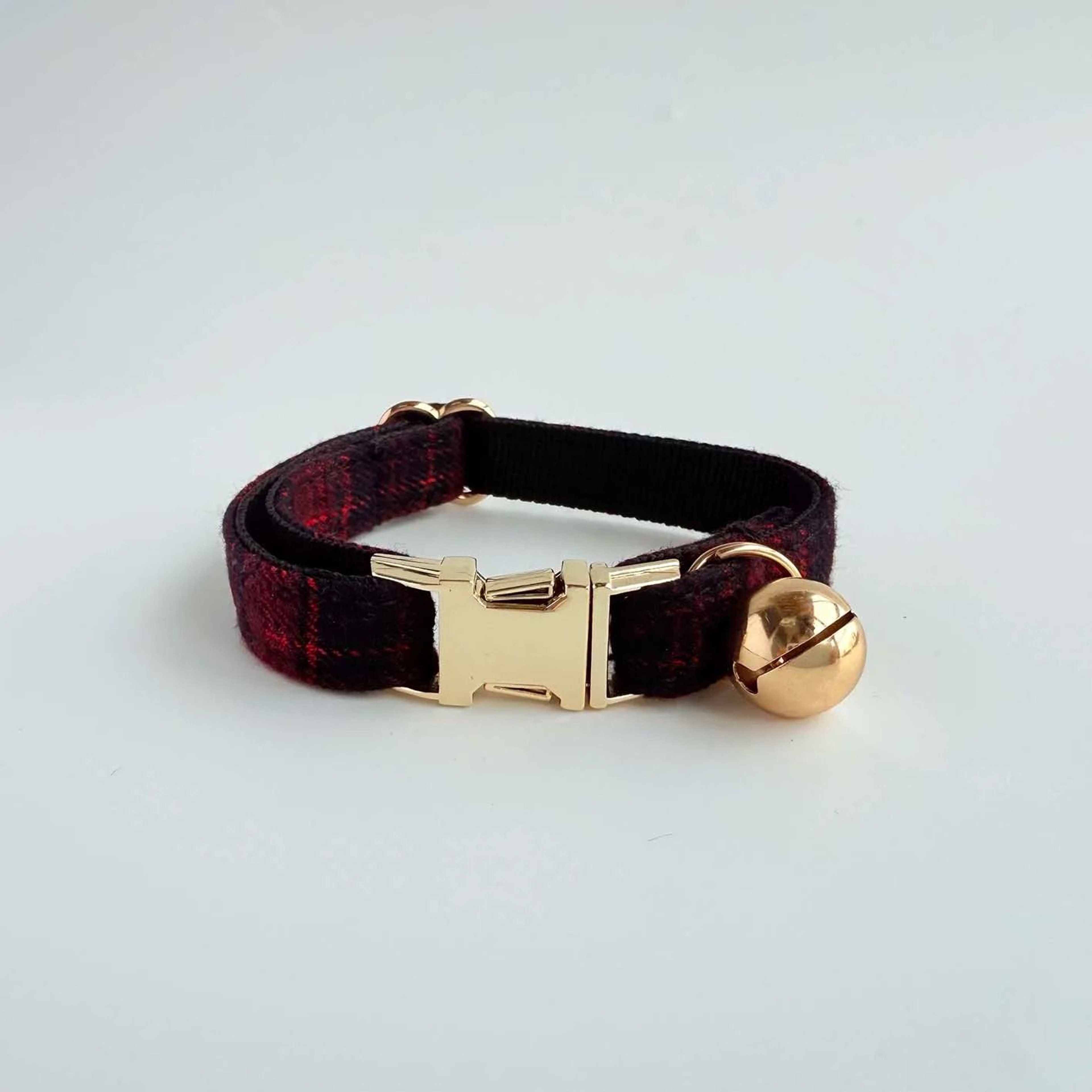 Elegant Tweed Checked Cat Collar With Personalized ID Plate  Detachable Pearl Charm 8