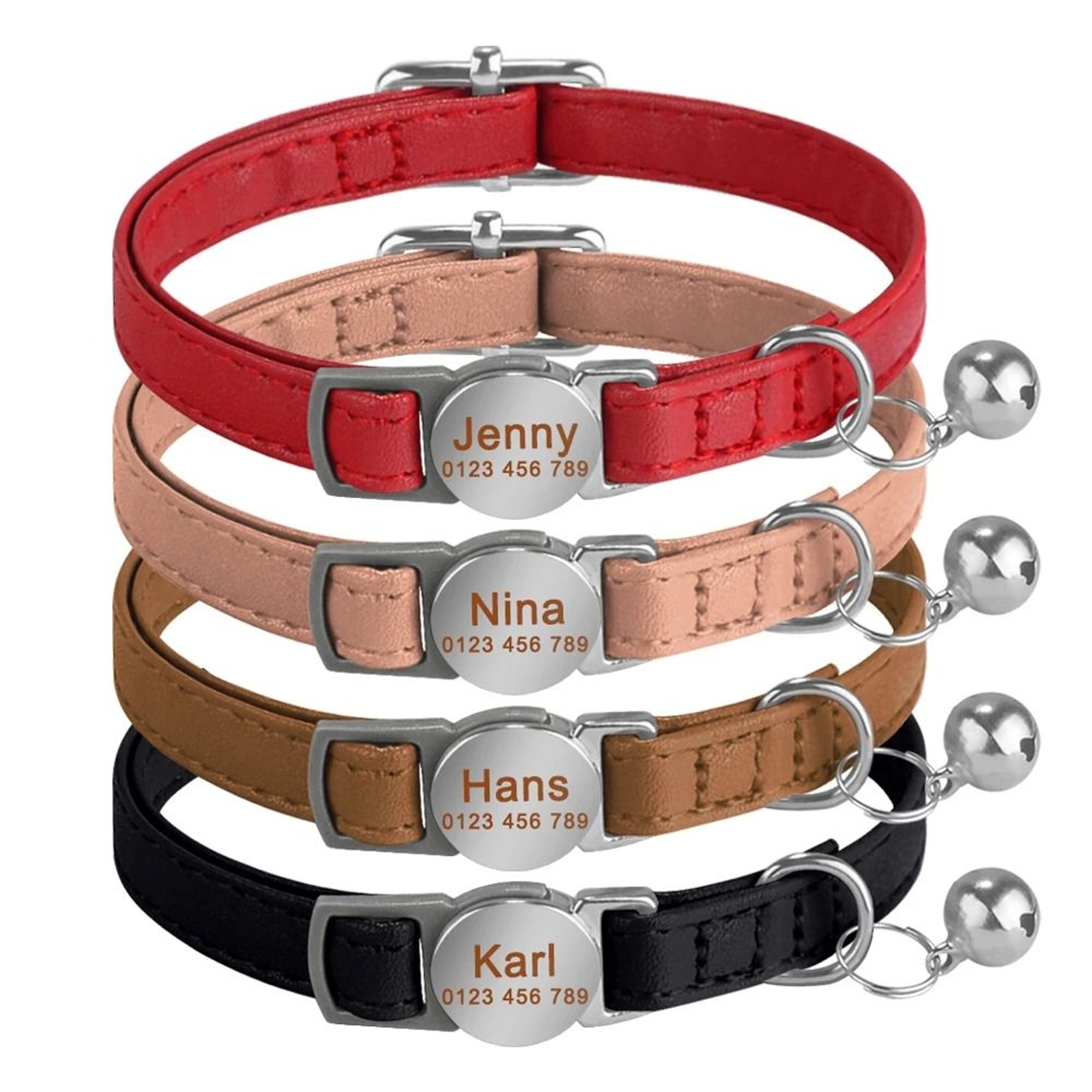 Personalized Leather Breakaway Cat Collar With LaserEngraved Safety Nameplate 1