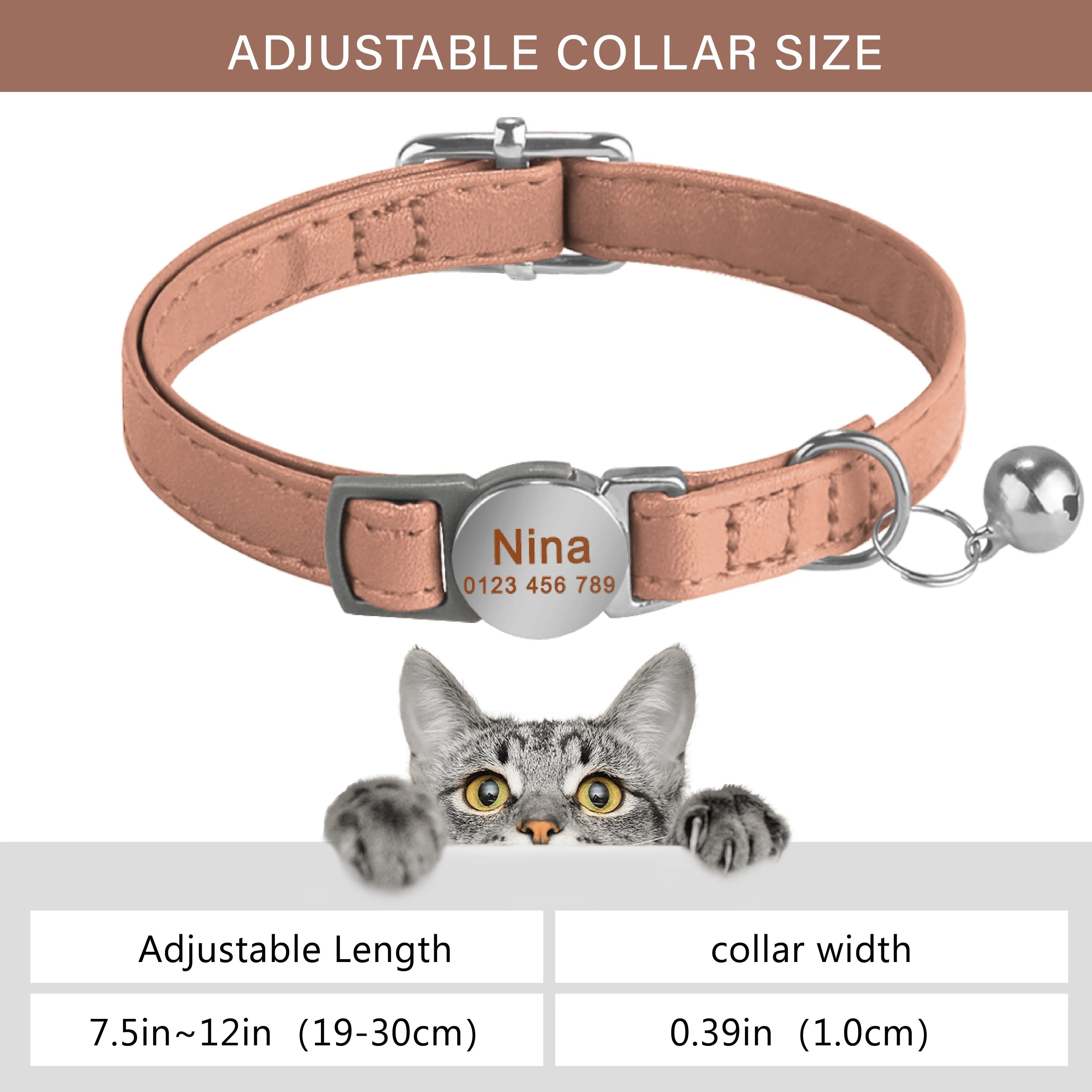 Personalized Leather Breakaway Cat Collar With LaserEngraved Safety Nameplate 9