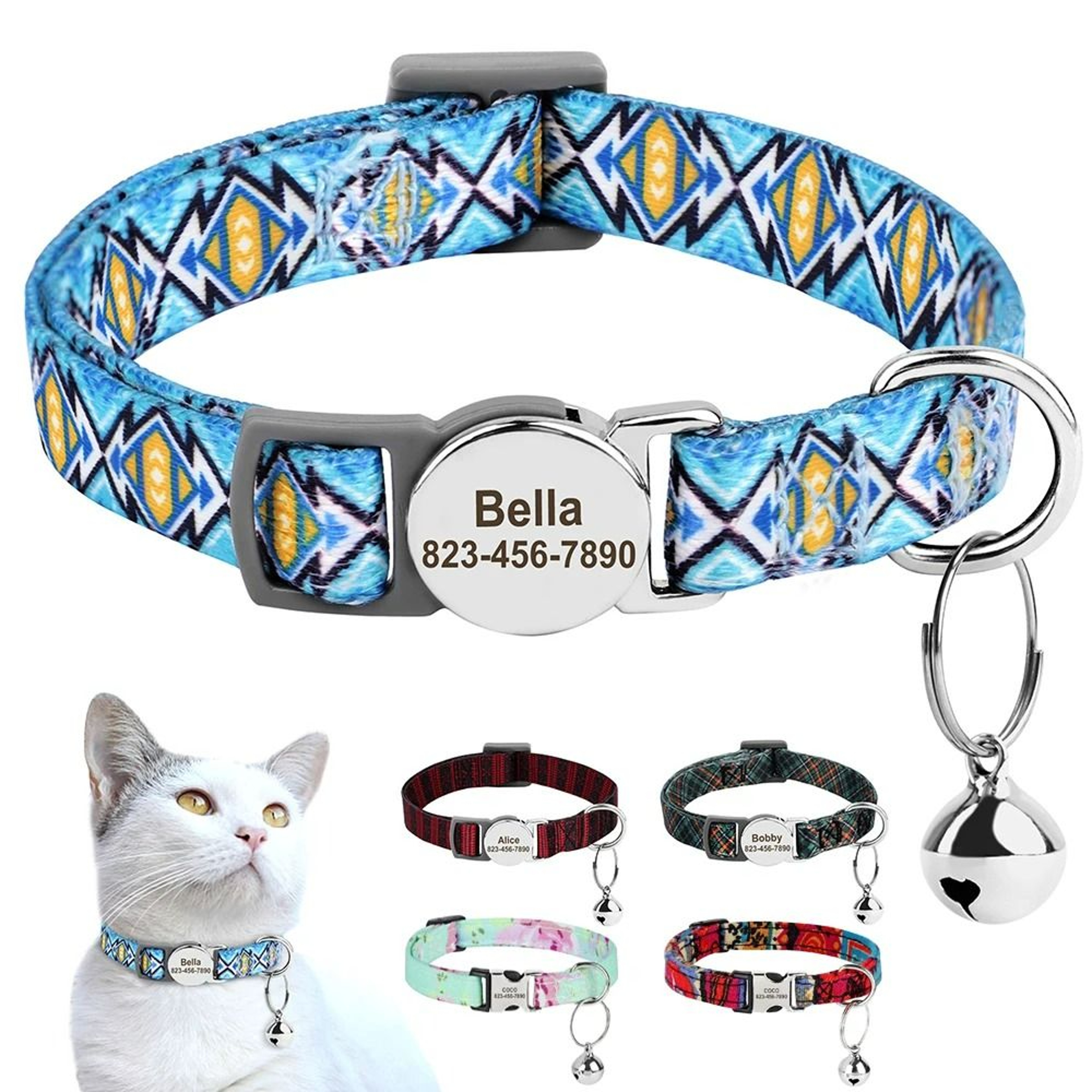Personalized Printed AntiLost Cat Collar With Engraved ID Nameplate 0