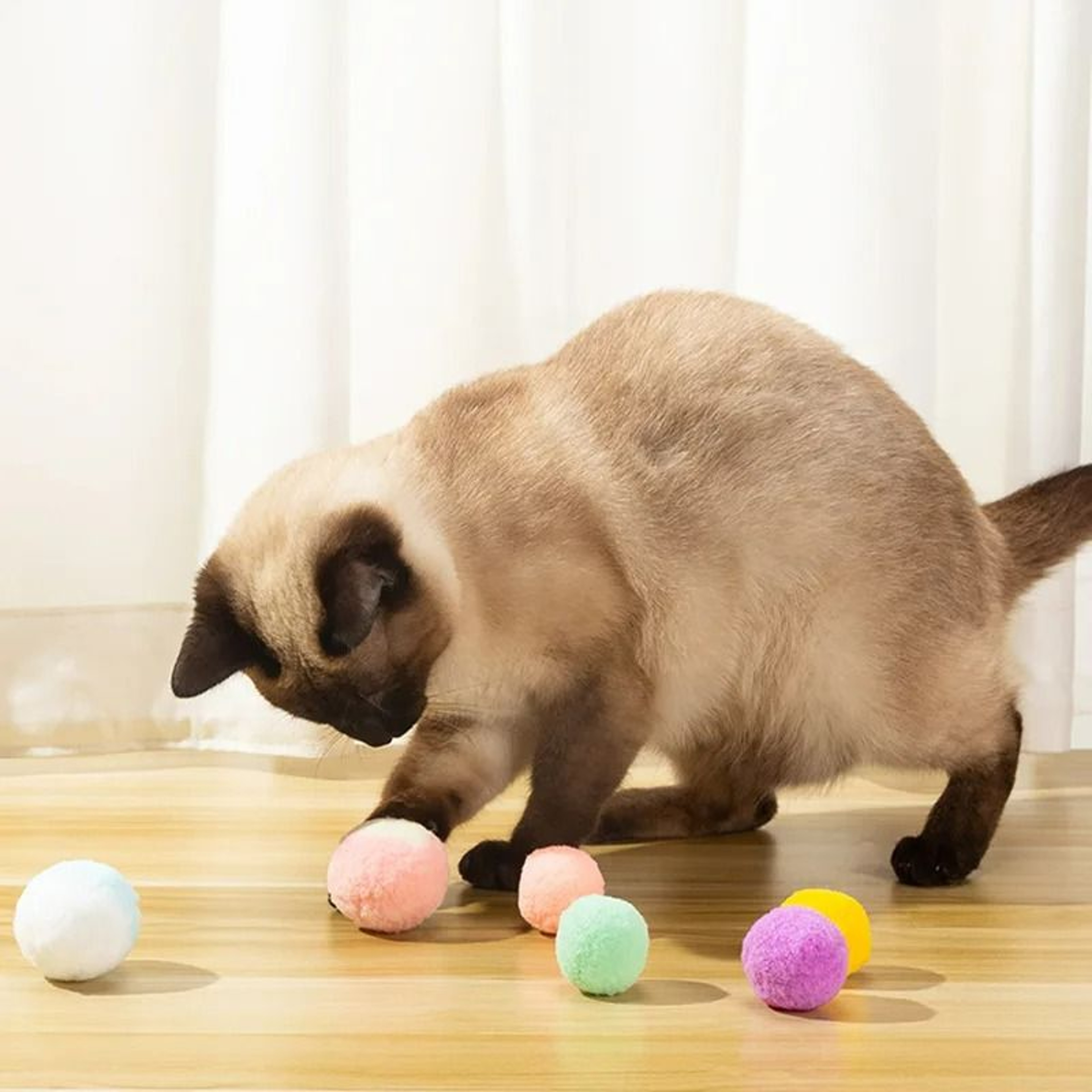 Interactive Stretch Plush Pom Pom Cat Toys  Pack Of 10 0