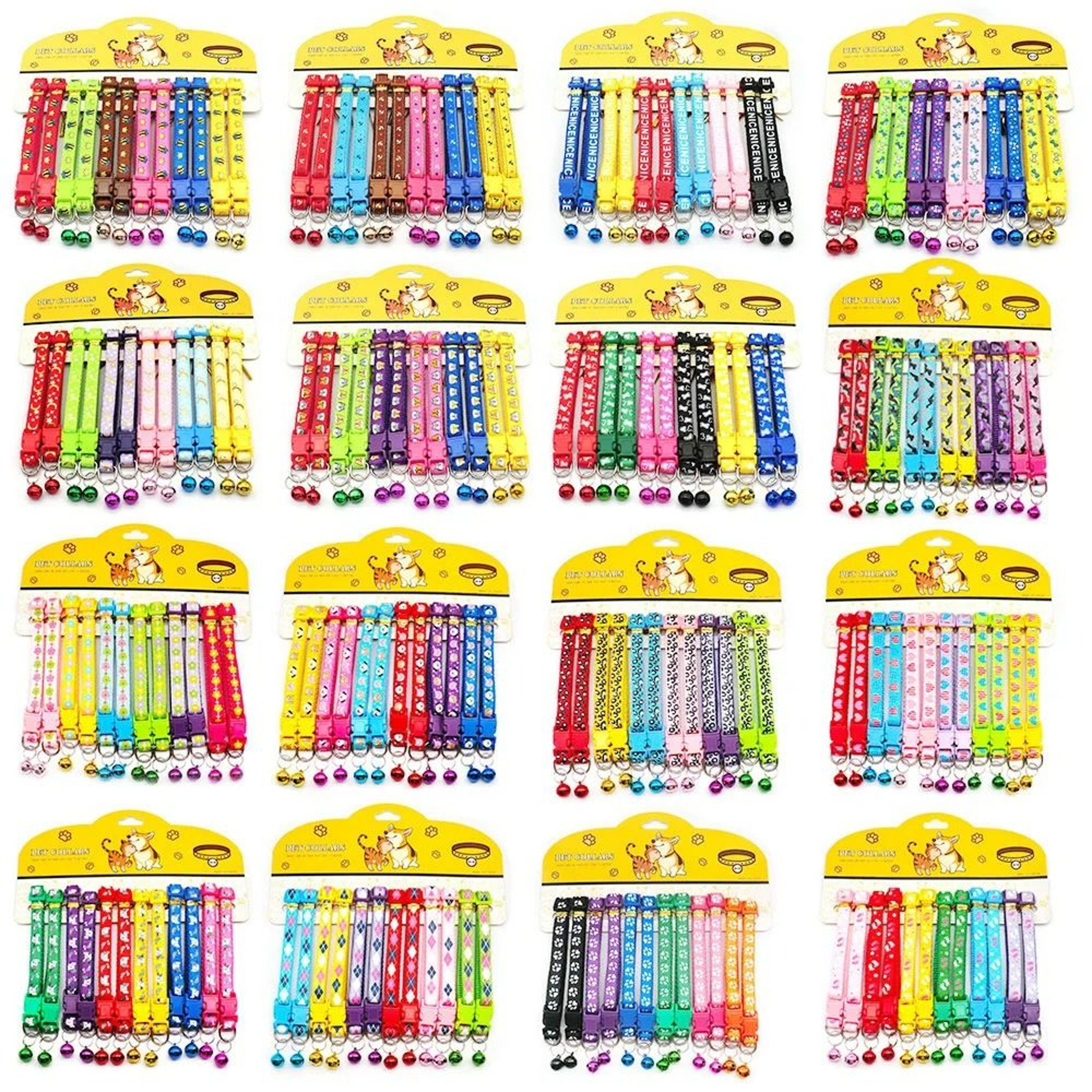 Delicate Adjustable Casual Nylon Cat  Dog Collars With Bell  Pack Of 12 0