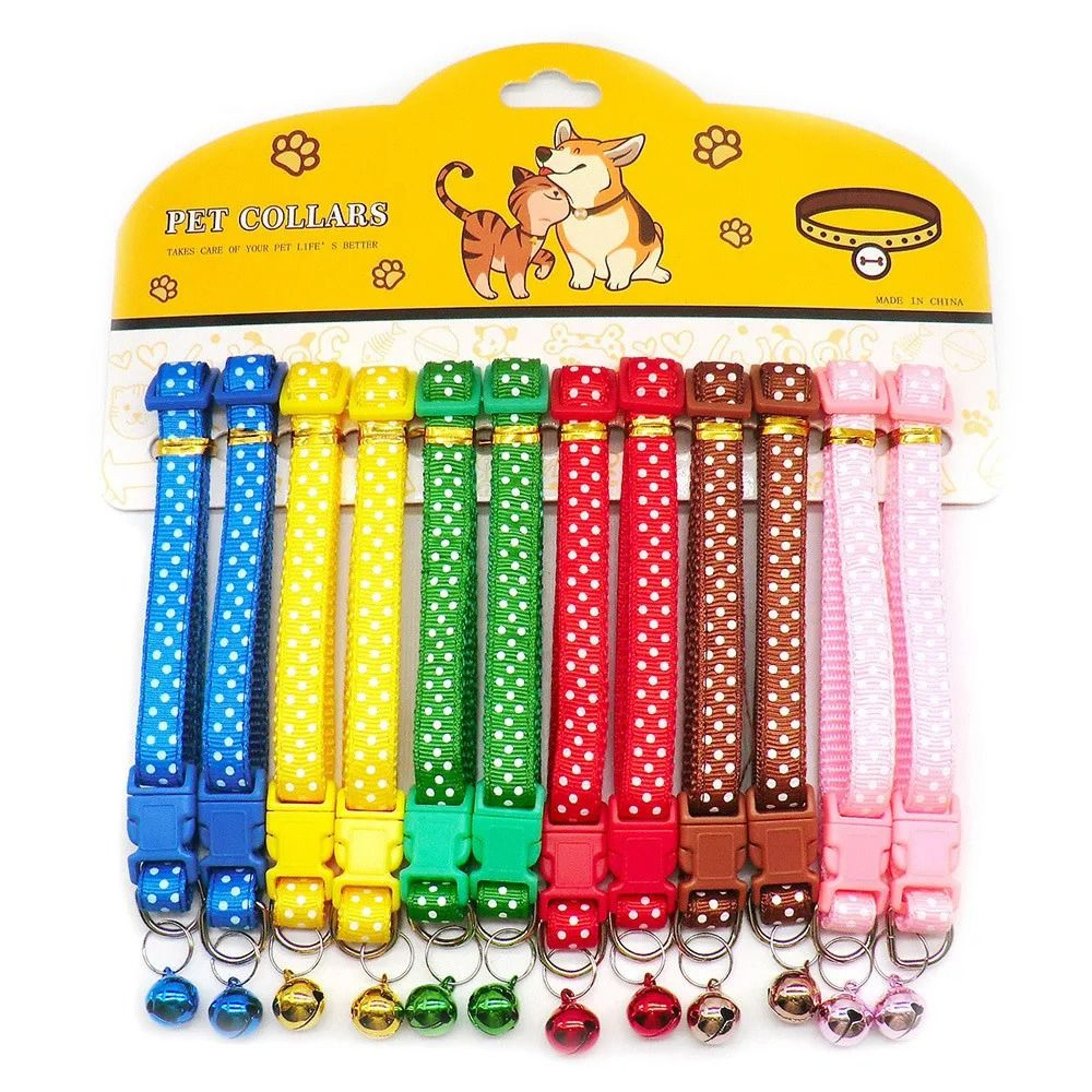 Delicate Adjustable Casual Nylon Cat  Dog Collars With Bell  Pack Of 12 10