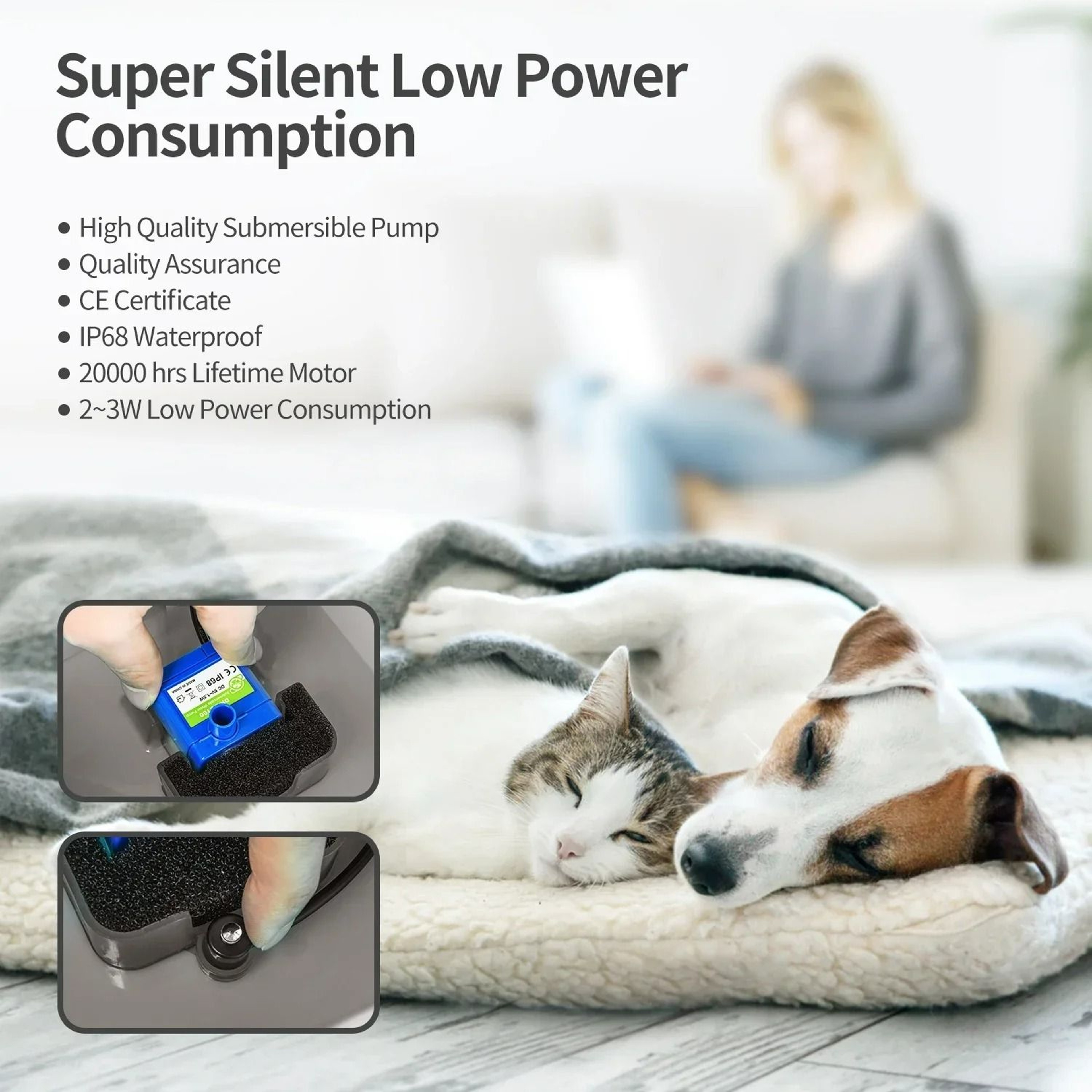 UltraSilent Automatic Pet Water Fountain With LED Light  67oz  2L 5