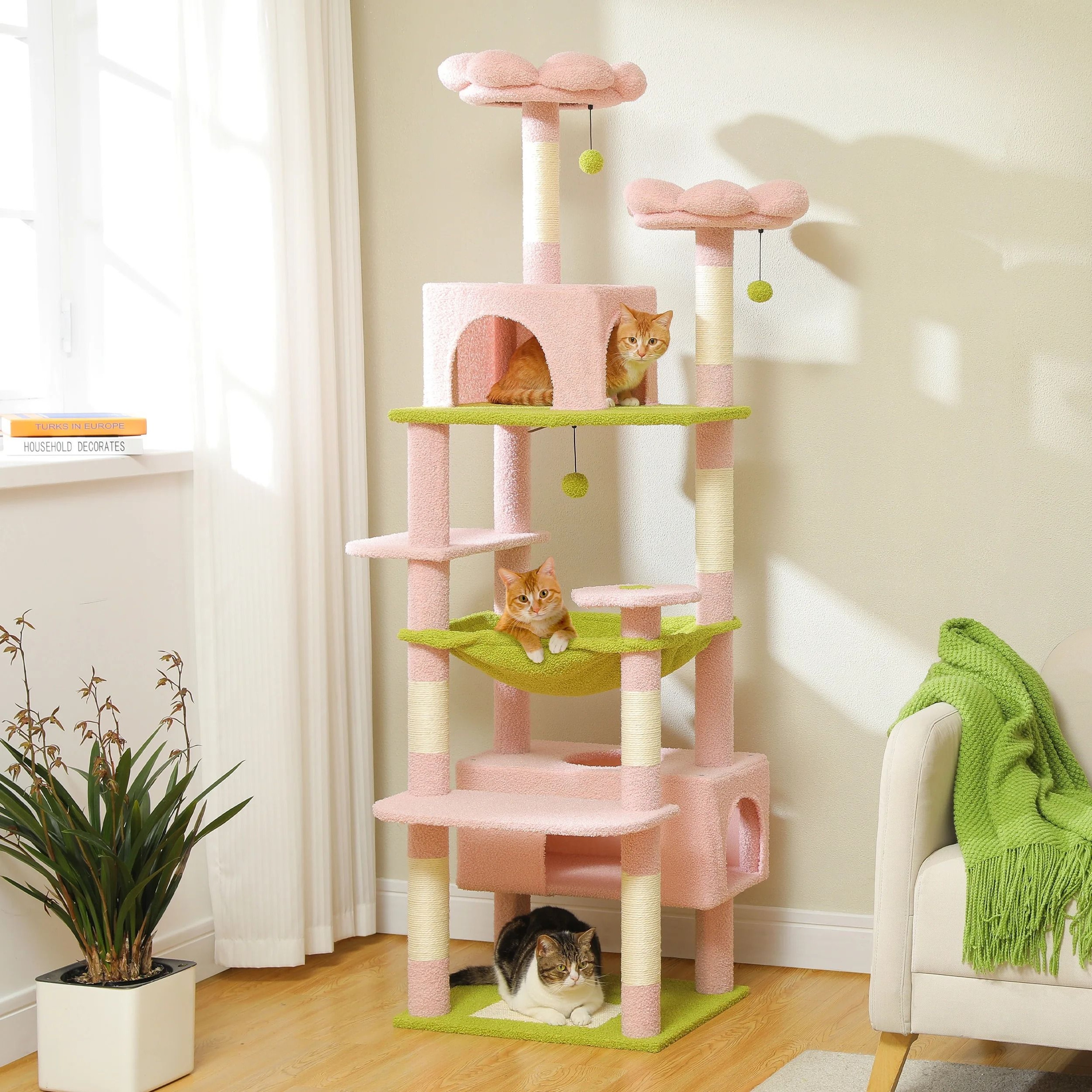 MultiLevel Indoor Cat Tree Tower With Hammock  Scratching Board 5