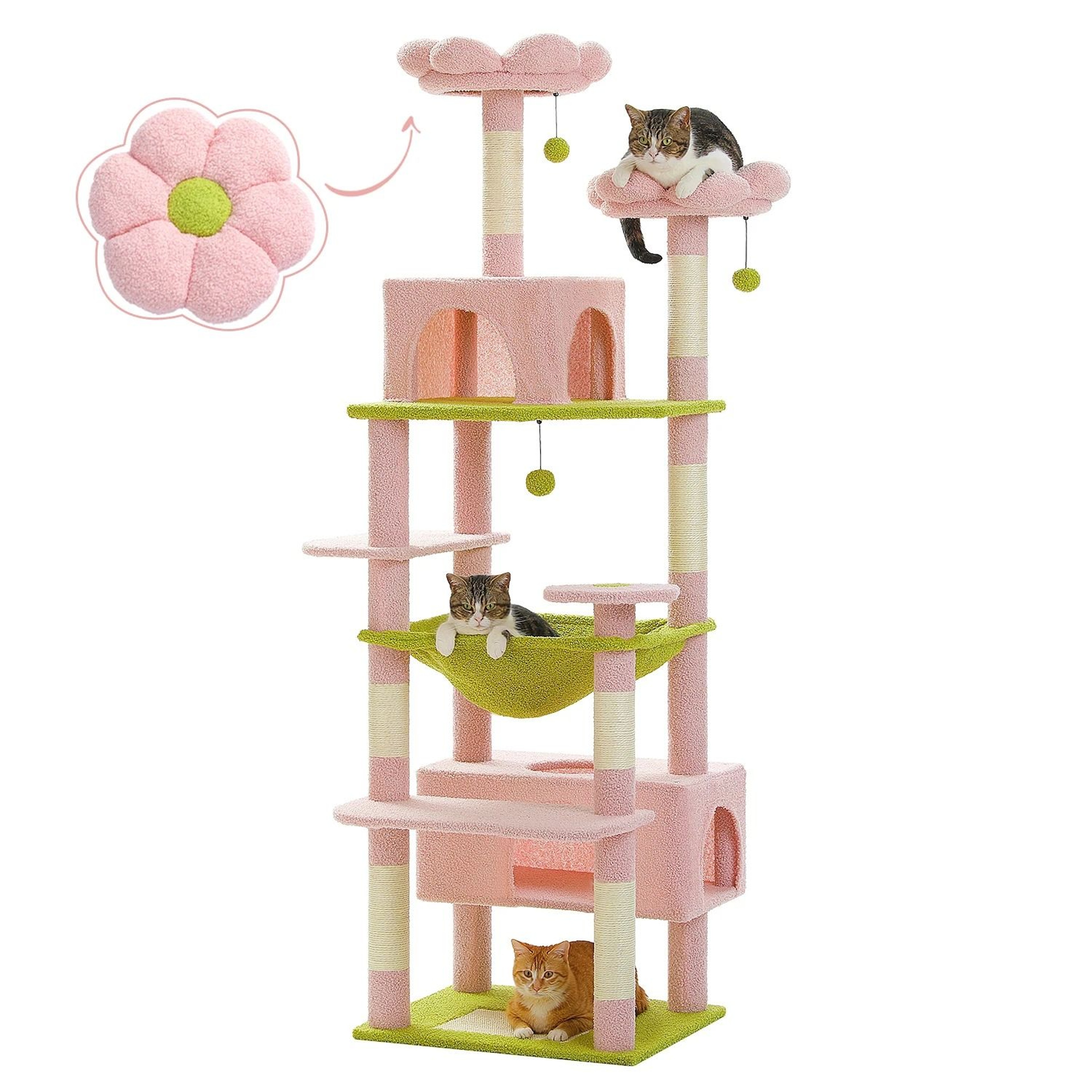 MultiLevel Indoor Cat Tree Tower With Hammock  Scratching Board 11
