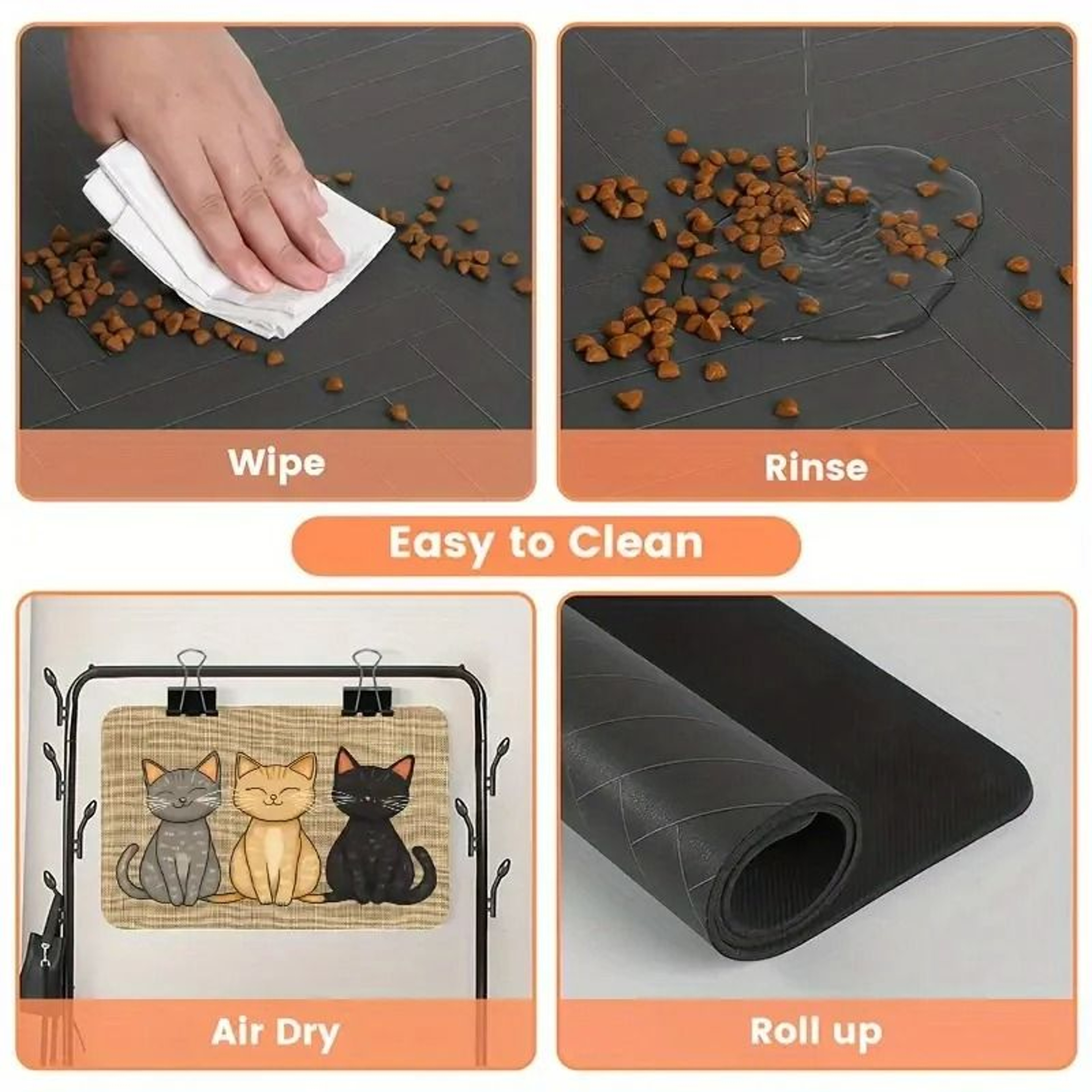 Cartoon Cat Absorbent AntiSlip Pet Feeding Mat 4