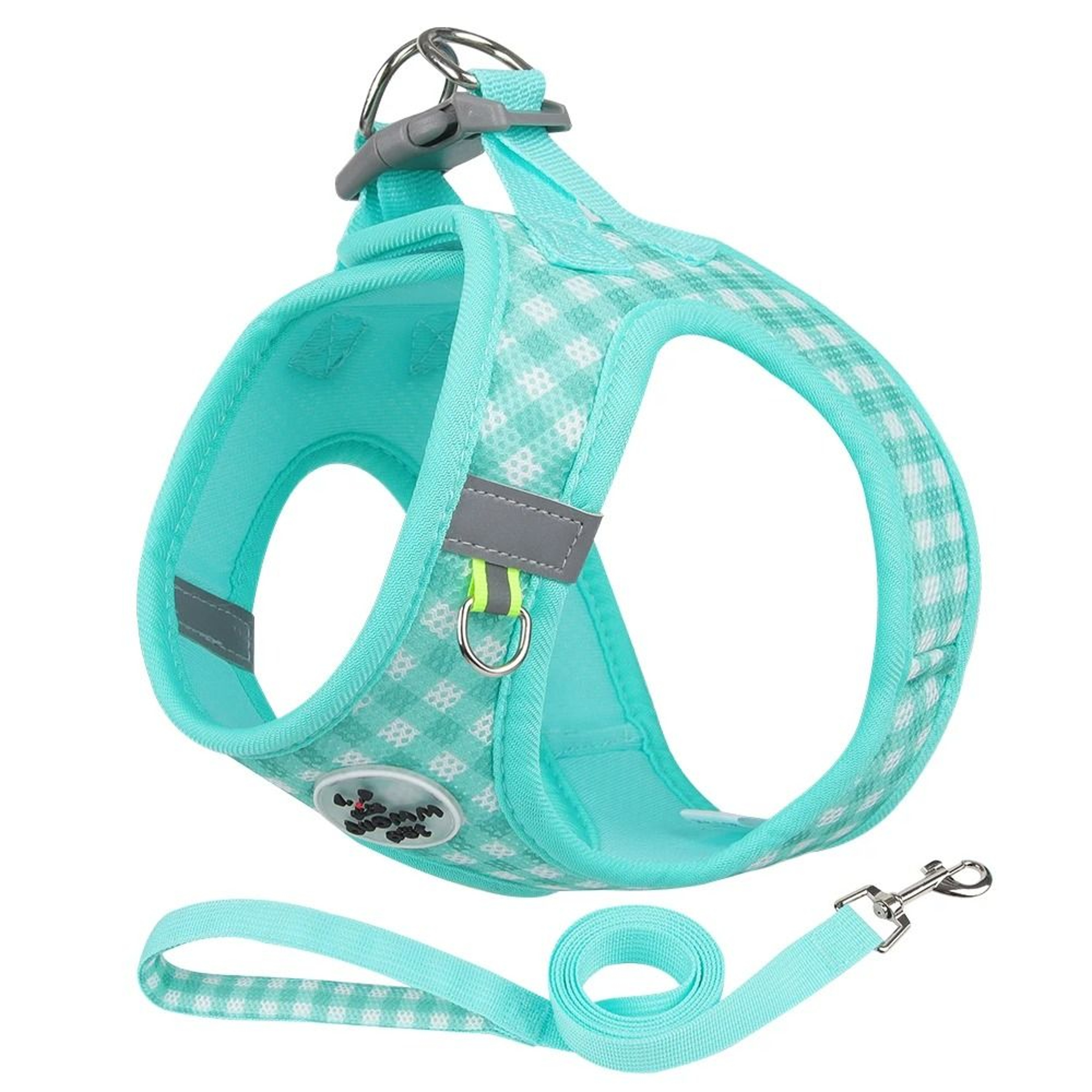 Checkered Breathable Reflective Pet Harness And Leash Set 11
