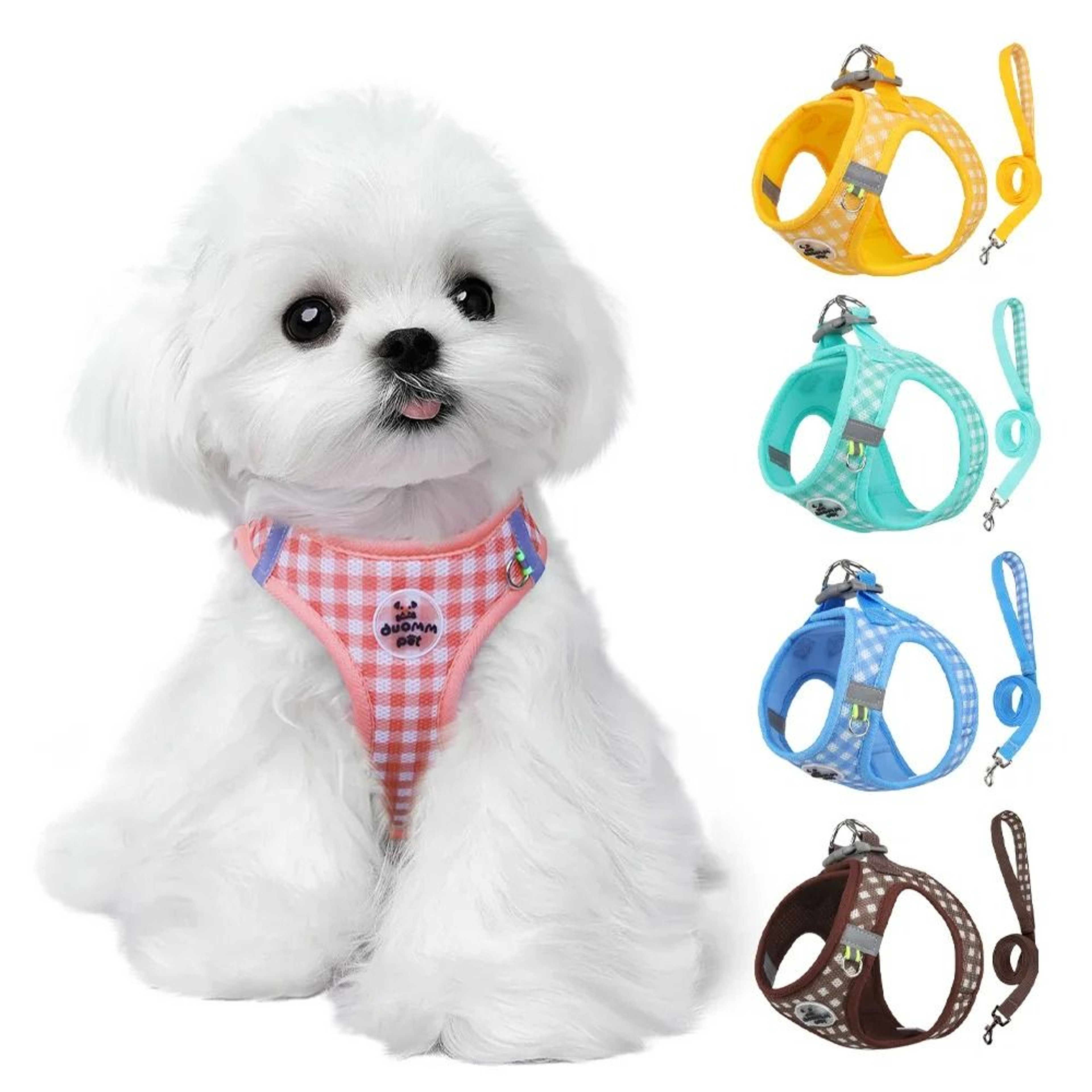Checkered Breathable Reflective Pet Harness And Leash Set 3