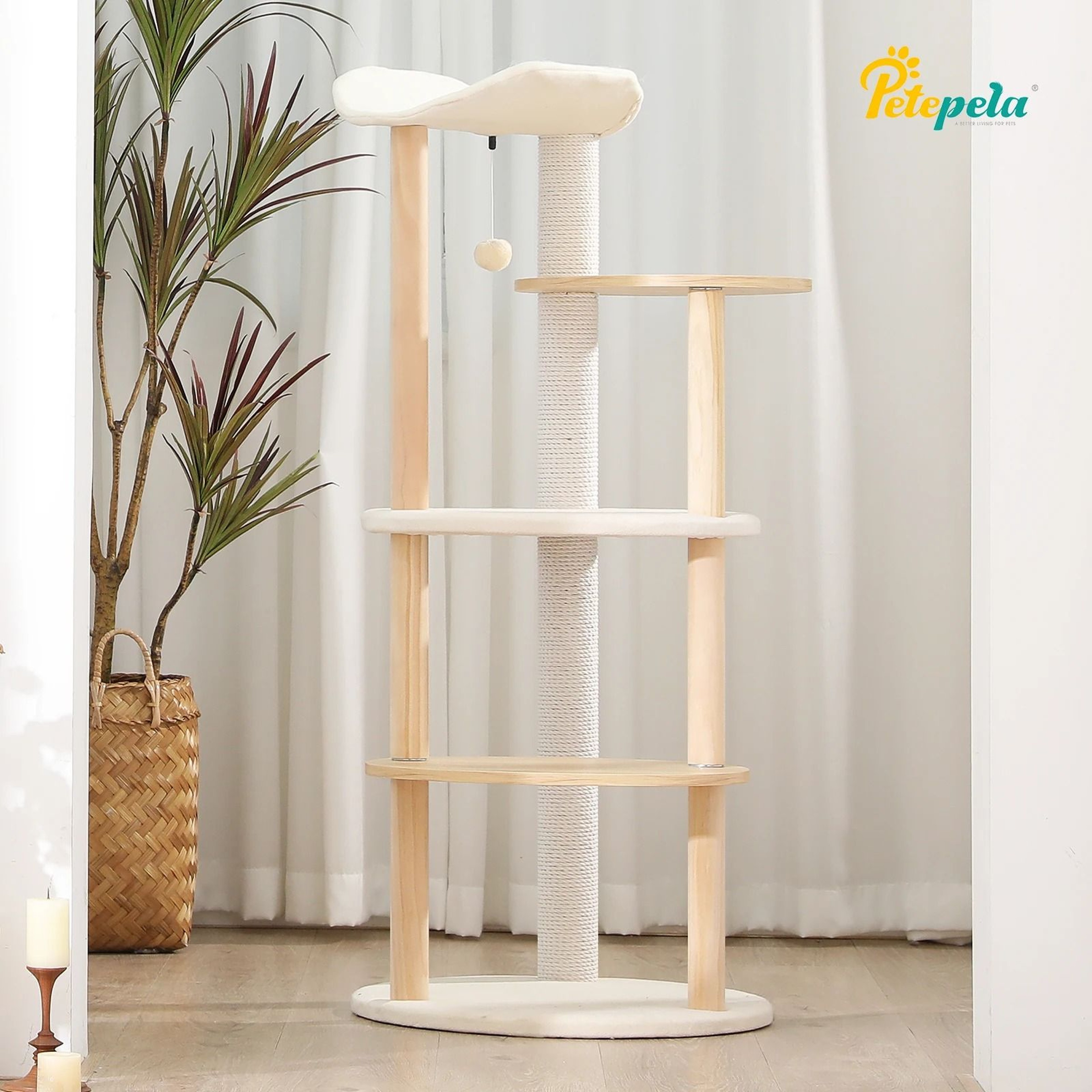 Modern Wooden Cat Tree Tower With Scratching Post 1