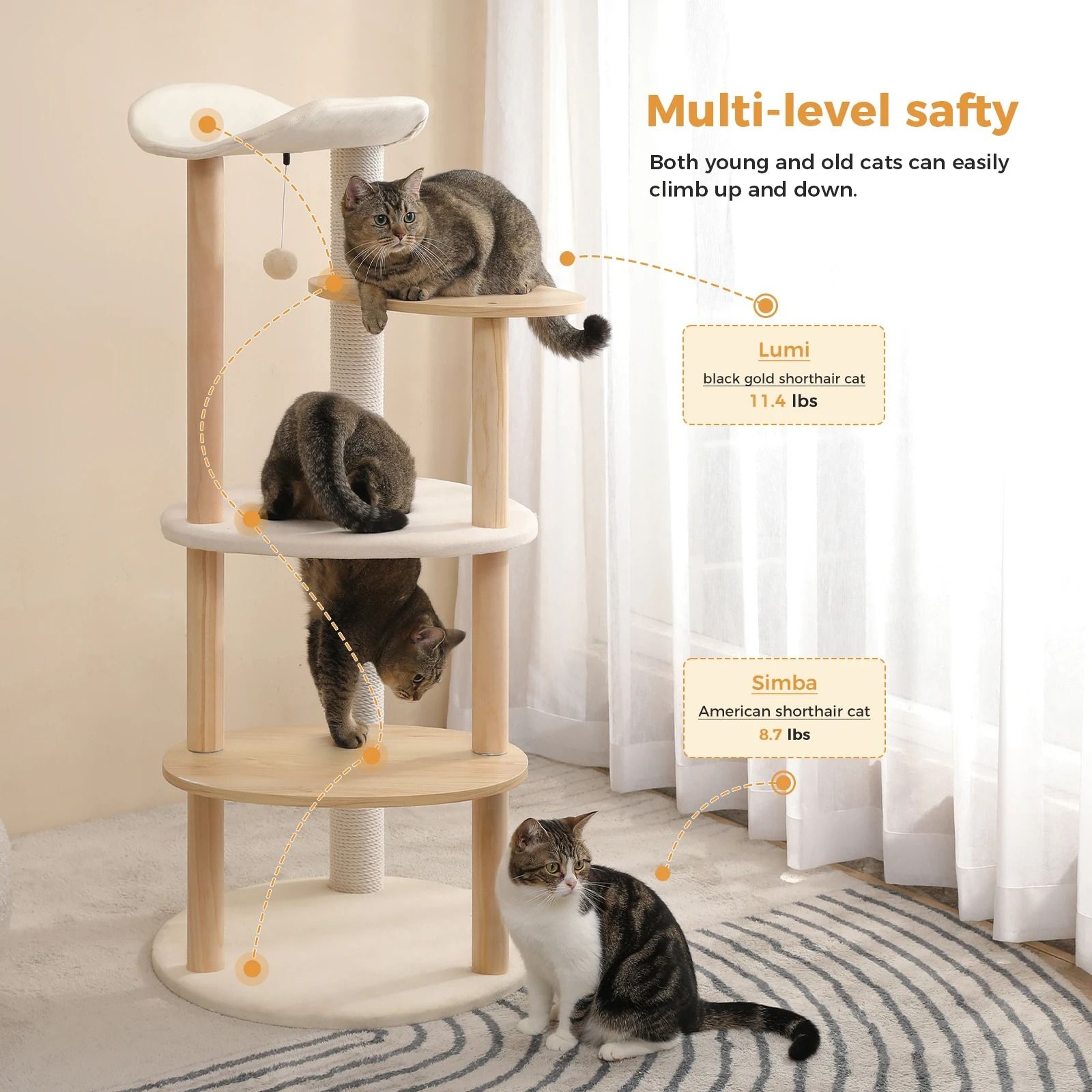 Modern Wooden Cat Tree Tower With Scratching Post 2