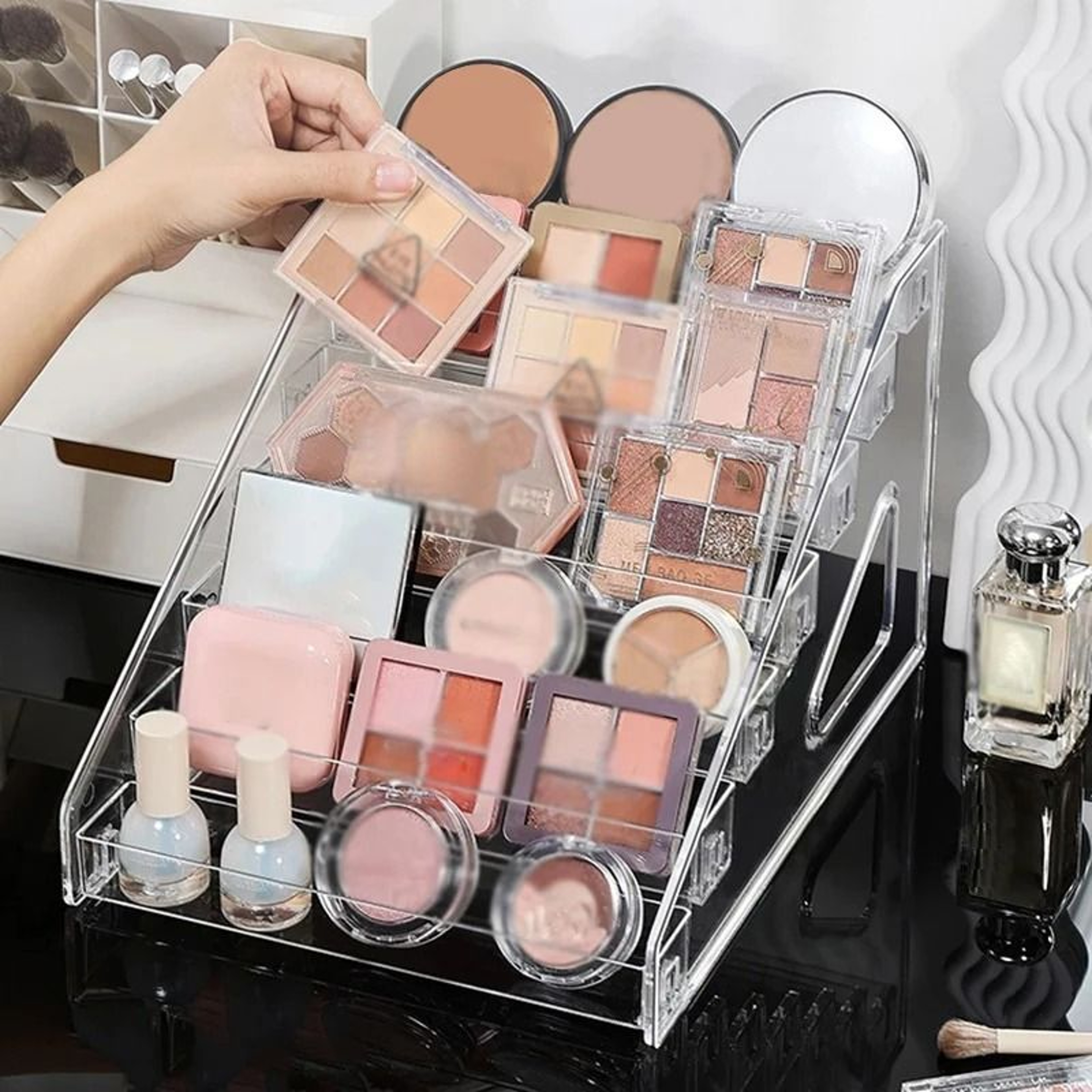 Premium Acrylic Stepped Desktop Display Stand And Cosmetic Organizer 3