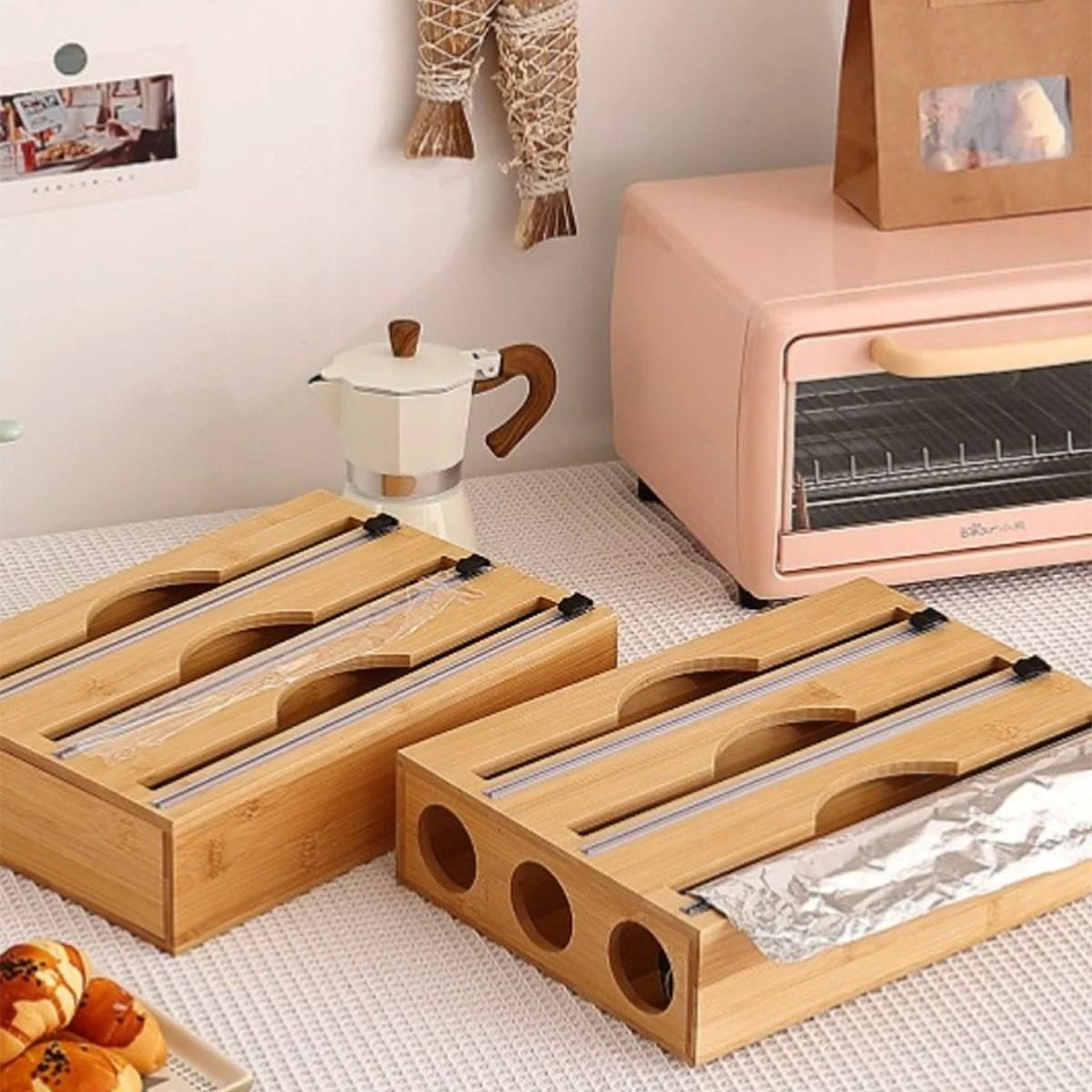 Bamboo Kitchen Wrap Dispenser And Foil Cutter Box 1