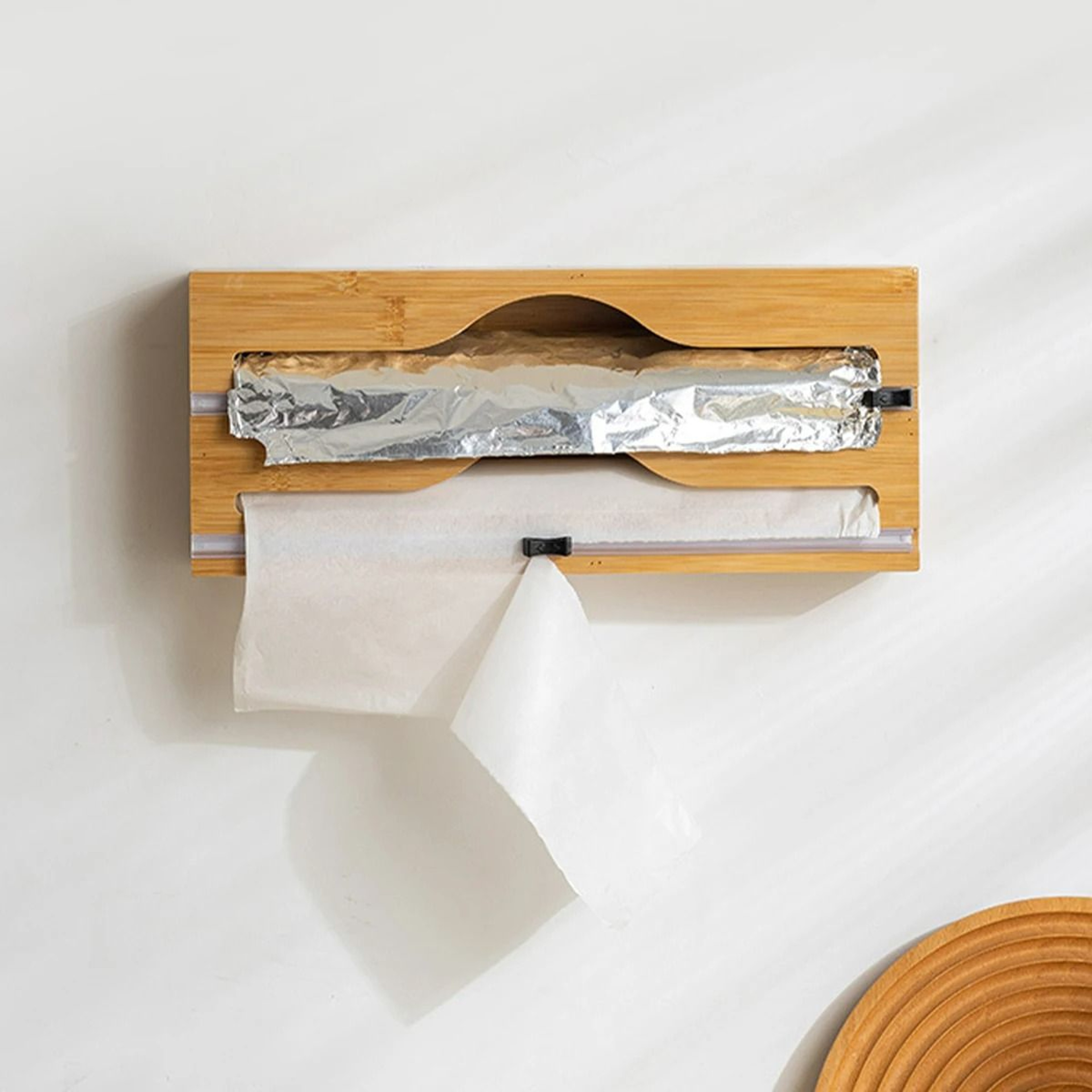 Bamboo Kitchen Wrap Dispenser And Foil Cutter Box 5