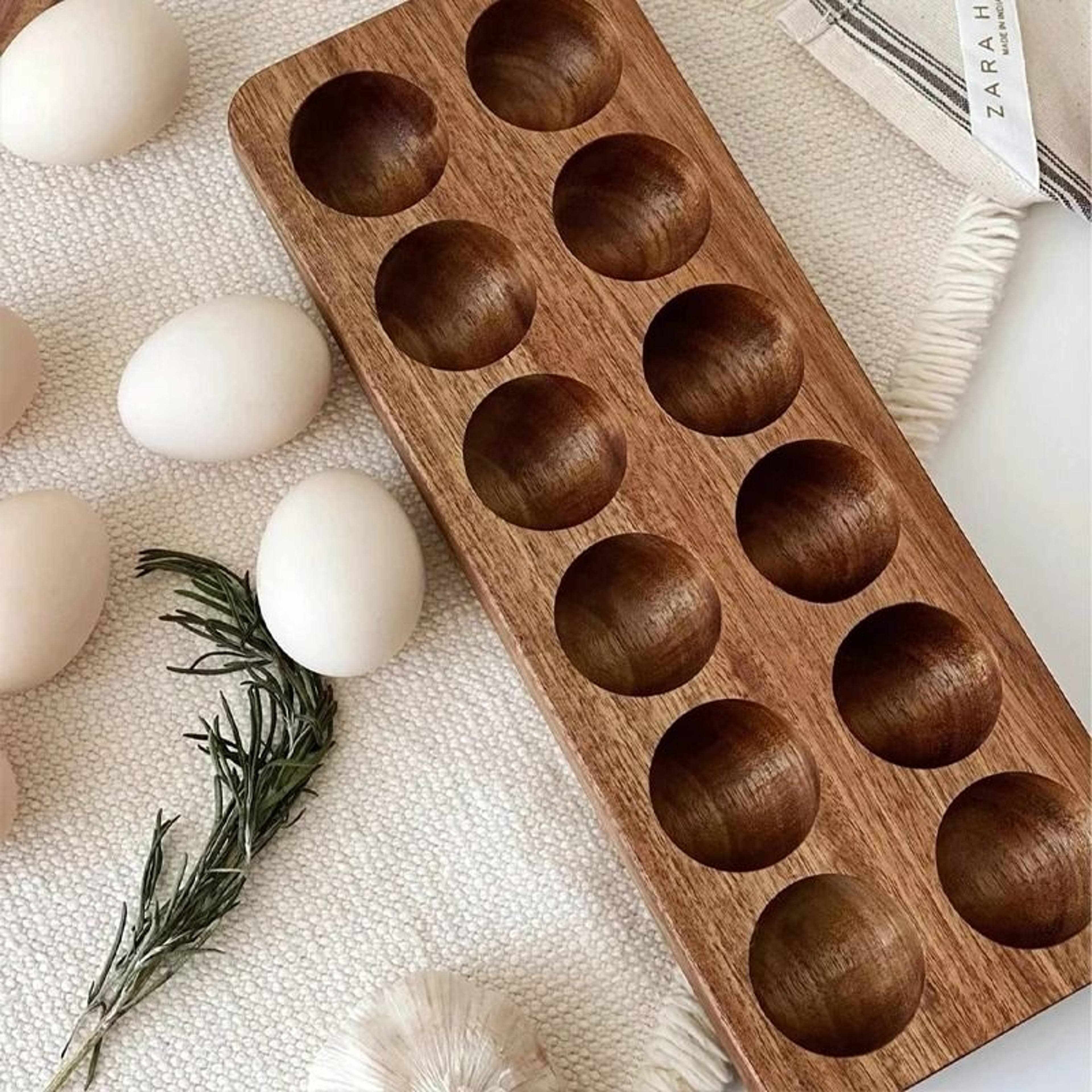 Premium MultiCompartment Acacia Wood Egg Holder 2