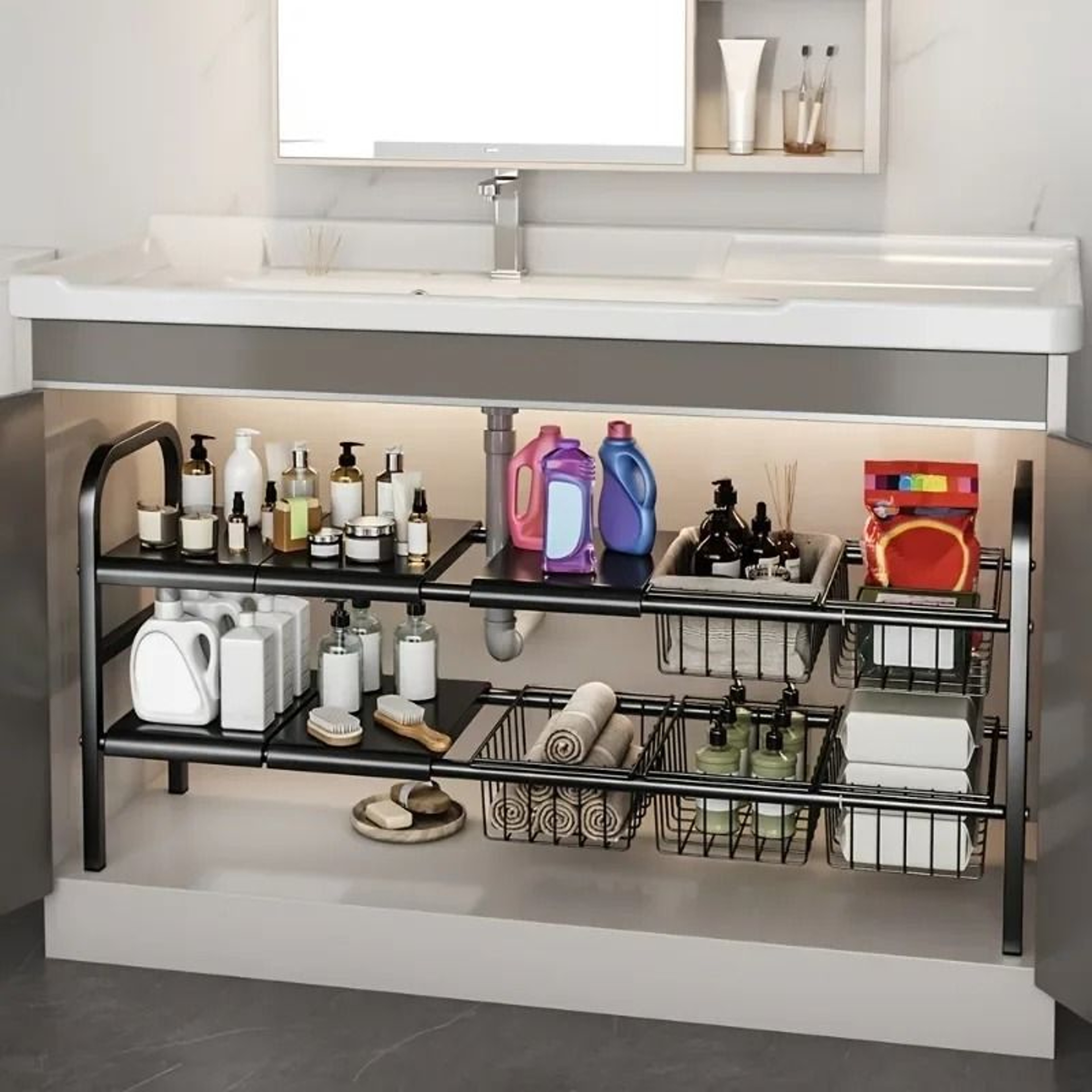 MultiUse Kitchen And UnderBathroomSink 2Tier Storage Rack 0