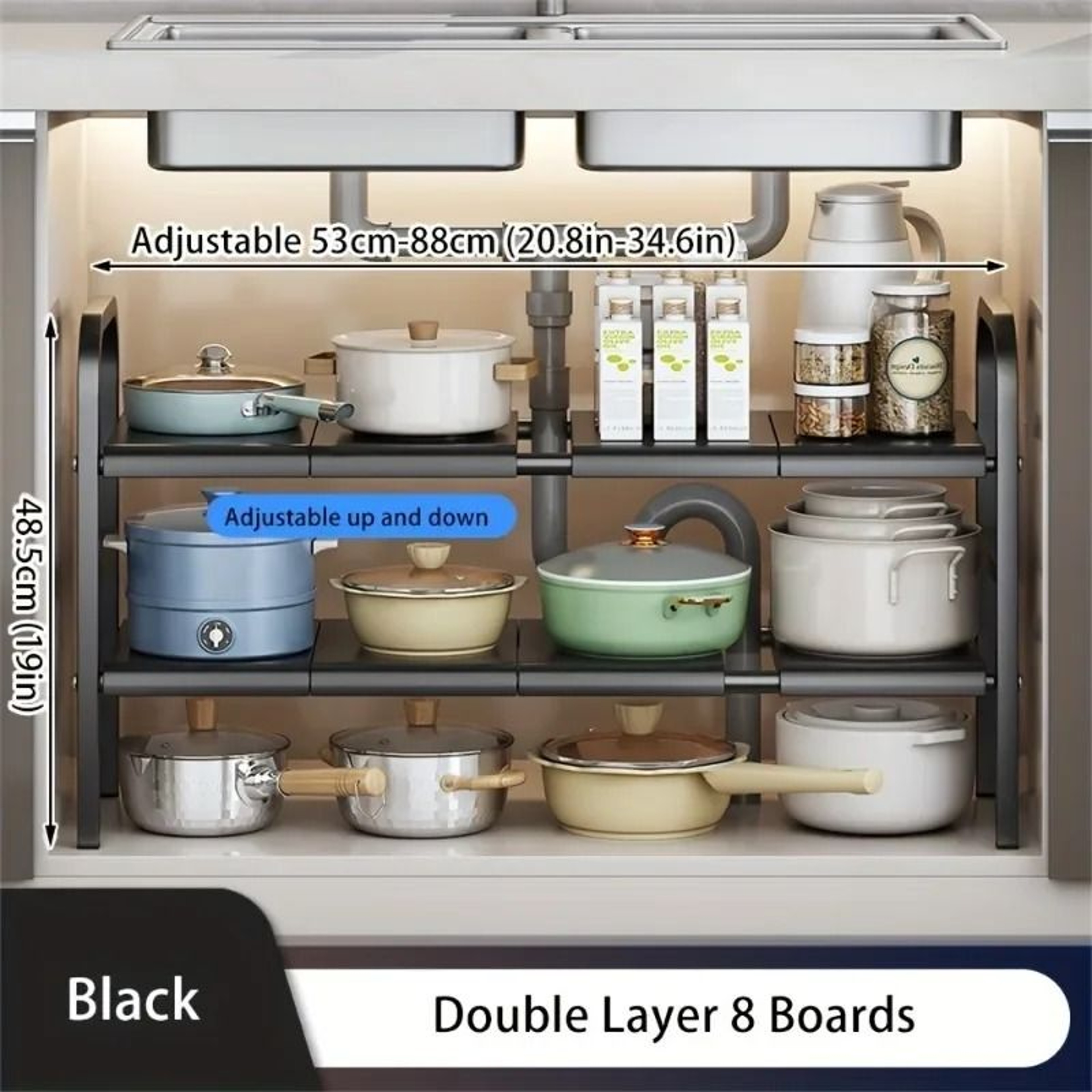 MultiUse Kitchen And UnderBathroomSink 2Tier Storage Rack 7