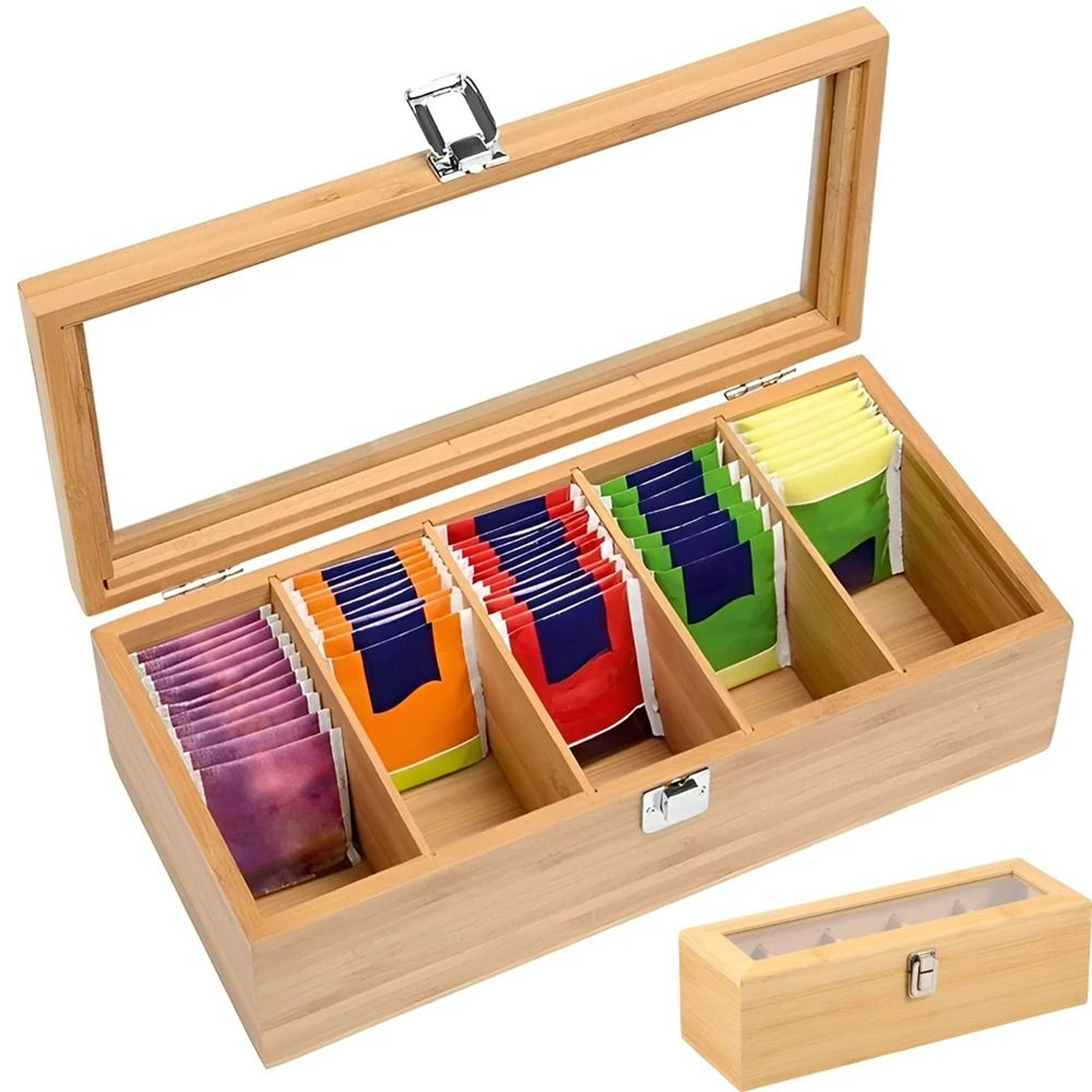 Bamboo Tea Bag Storage Box And Multipurpose Teabag Holder 0