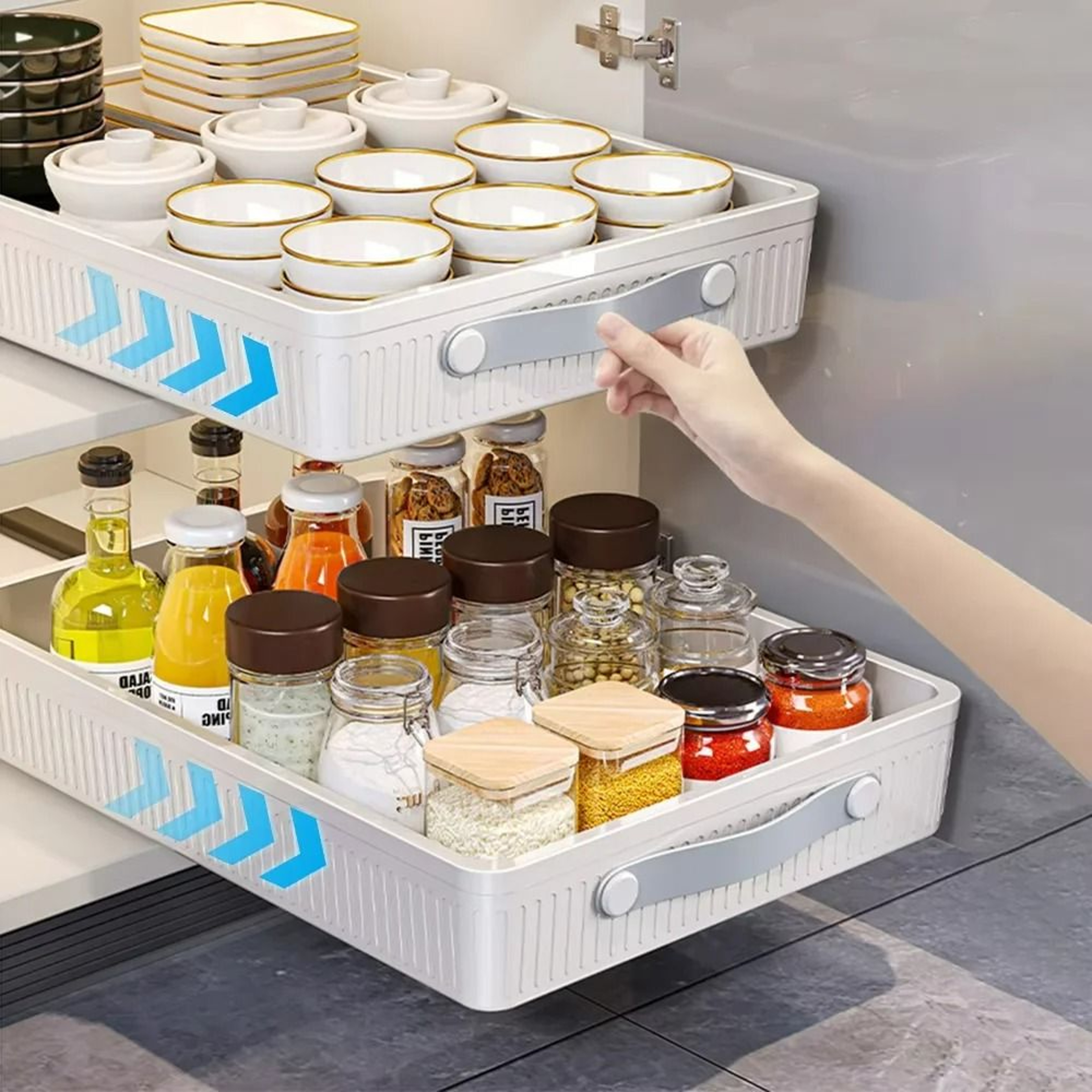 PullOut Cabinet Organizer Tray  SlideOut Kitchen Storage Shelf With Rails 1