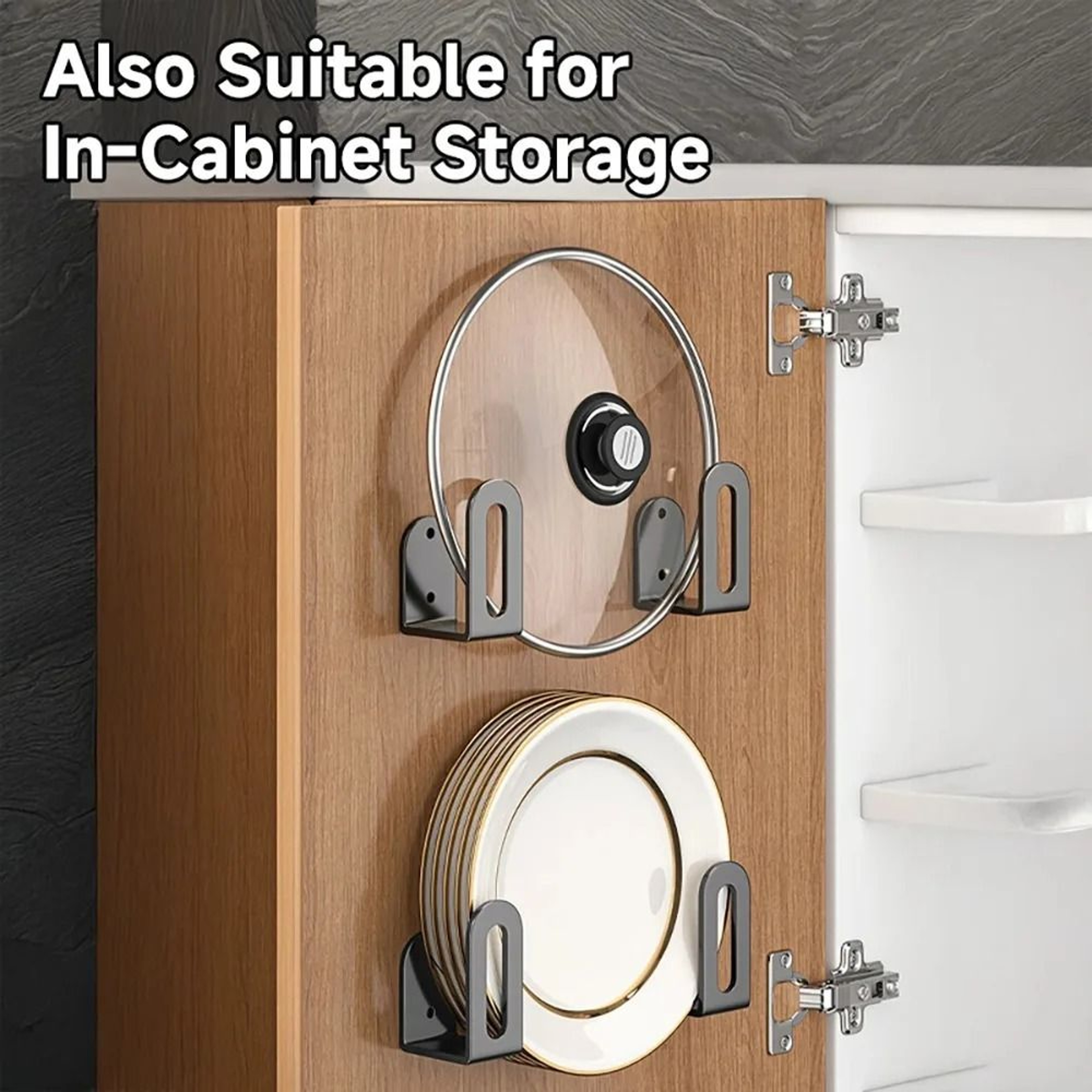 2Piece Adhesive WallMounted Pot Lid Organizer Set  RightAngle Hook Storage Containers 2