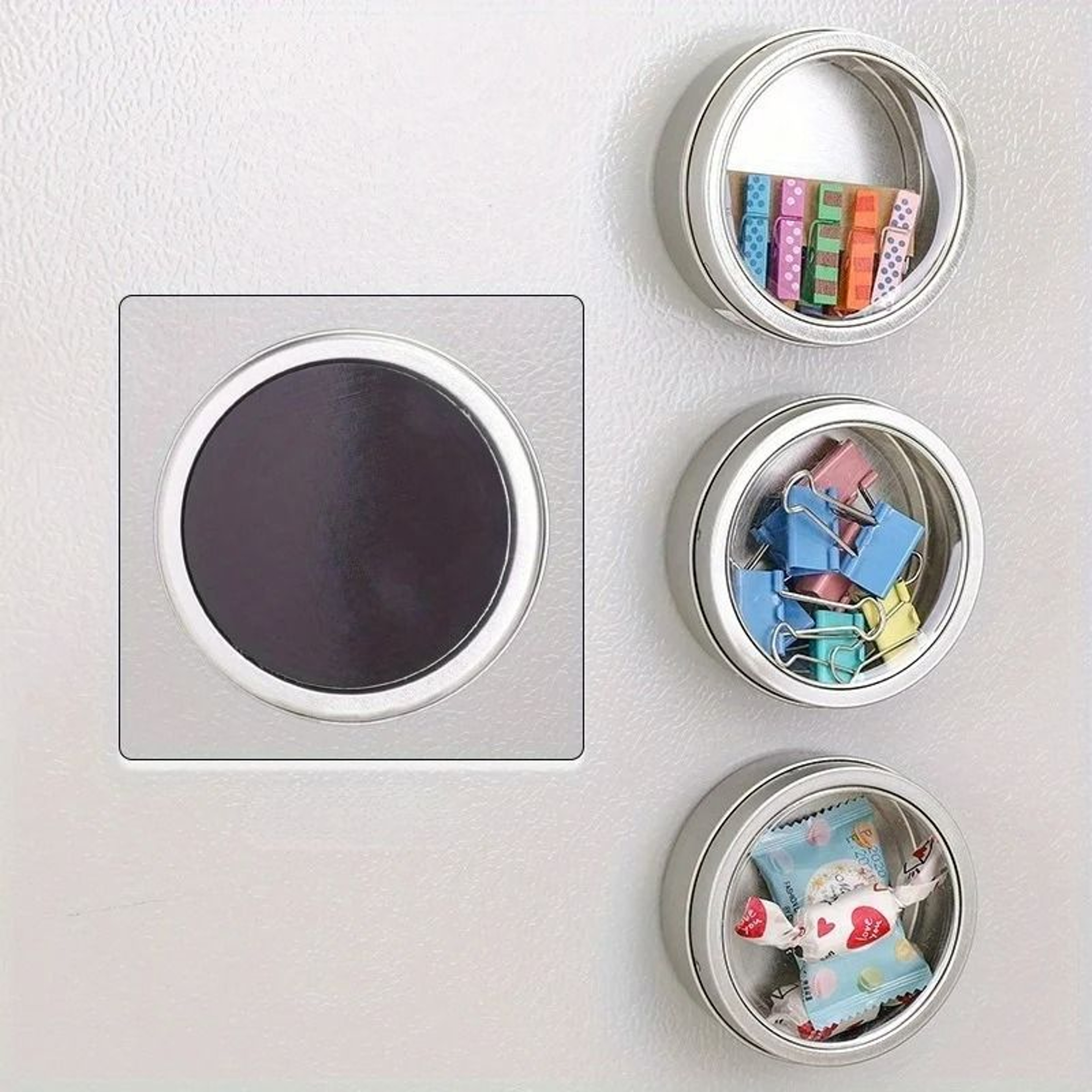 Magnetic Round Tin Storage Box  Spice Organizer With Transparent Cover For Fridge  Home Office 1